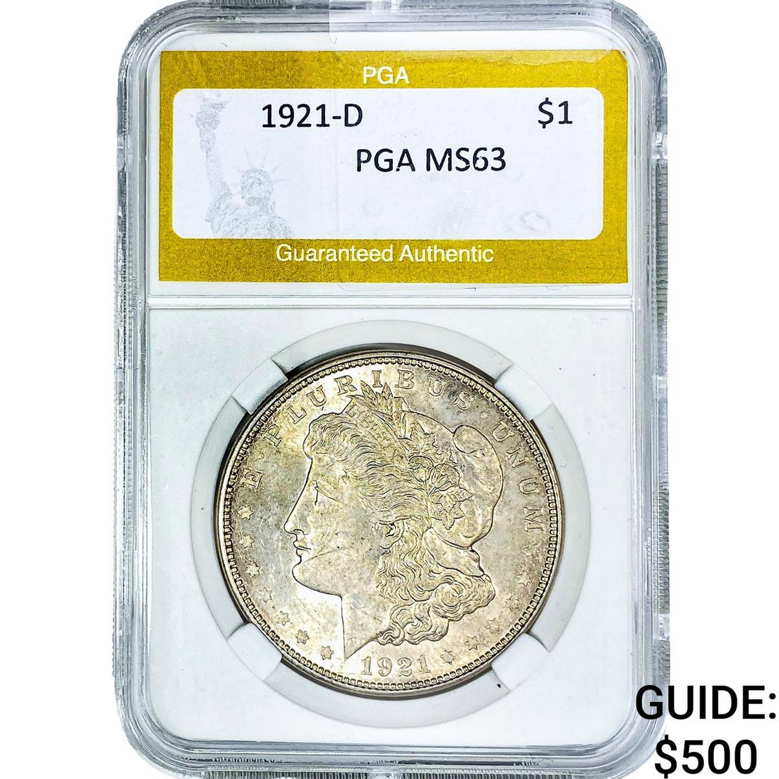 1921-D Morgan Silver Dollar PGA MS63: 1921-D Morgan Silver Dollar PGA MS63