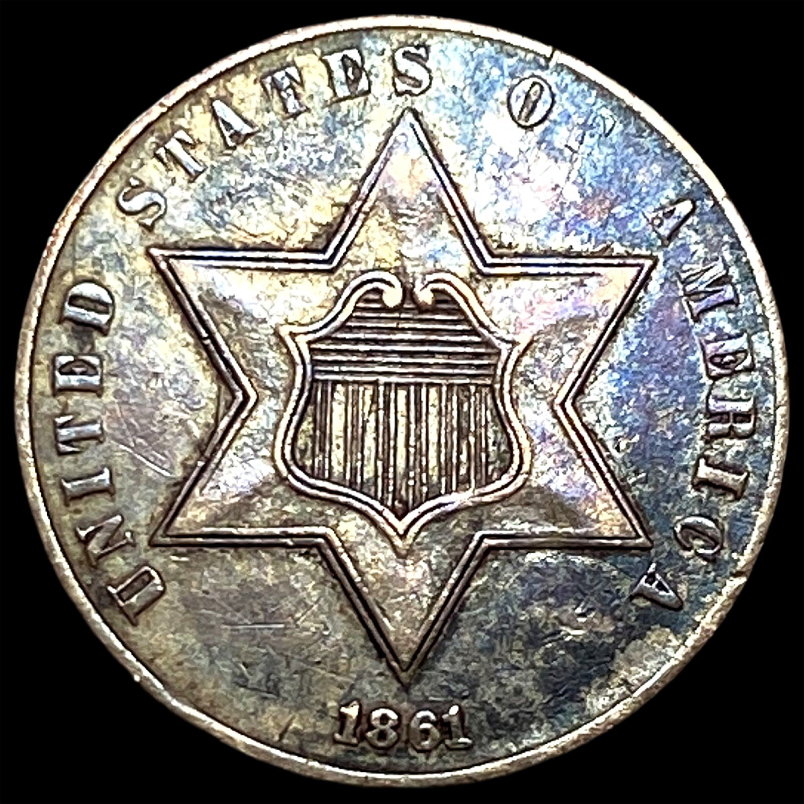 1861 Silver Three-Cent Piece NEARLY UNCIRCULATED: 1861 Silver Three-Cent Piece NEARLY UNCIRCULATED