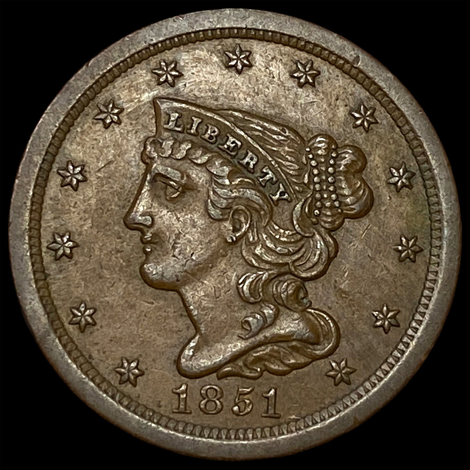 1851 Braided Hair Half Cent UNCIRCULATED: 1851 Braided Hair Half Cent UNCIRCULATED