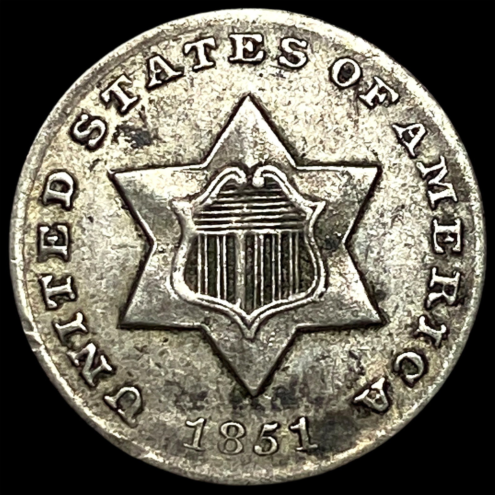 1851 Silver Three-Cent Piece NEARLY UNCIRCULATED (1 of 2)