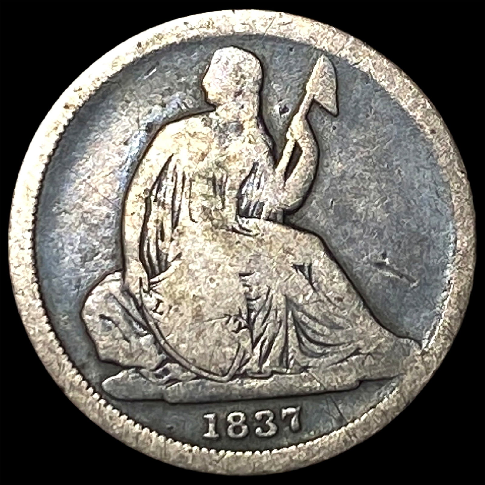 1837 Seated Liberty Dime No Stars NICELY CIRCULATED: 1837 Seated Liberty Dime No Stars NICELY CIRCULATED