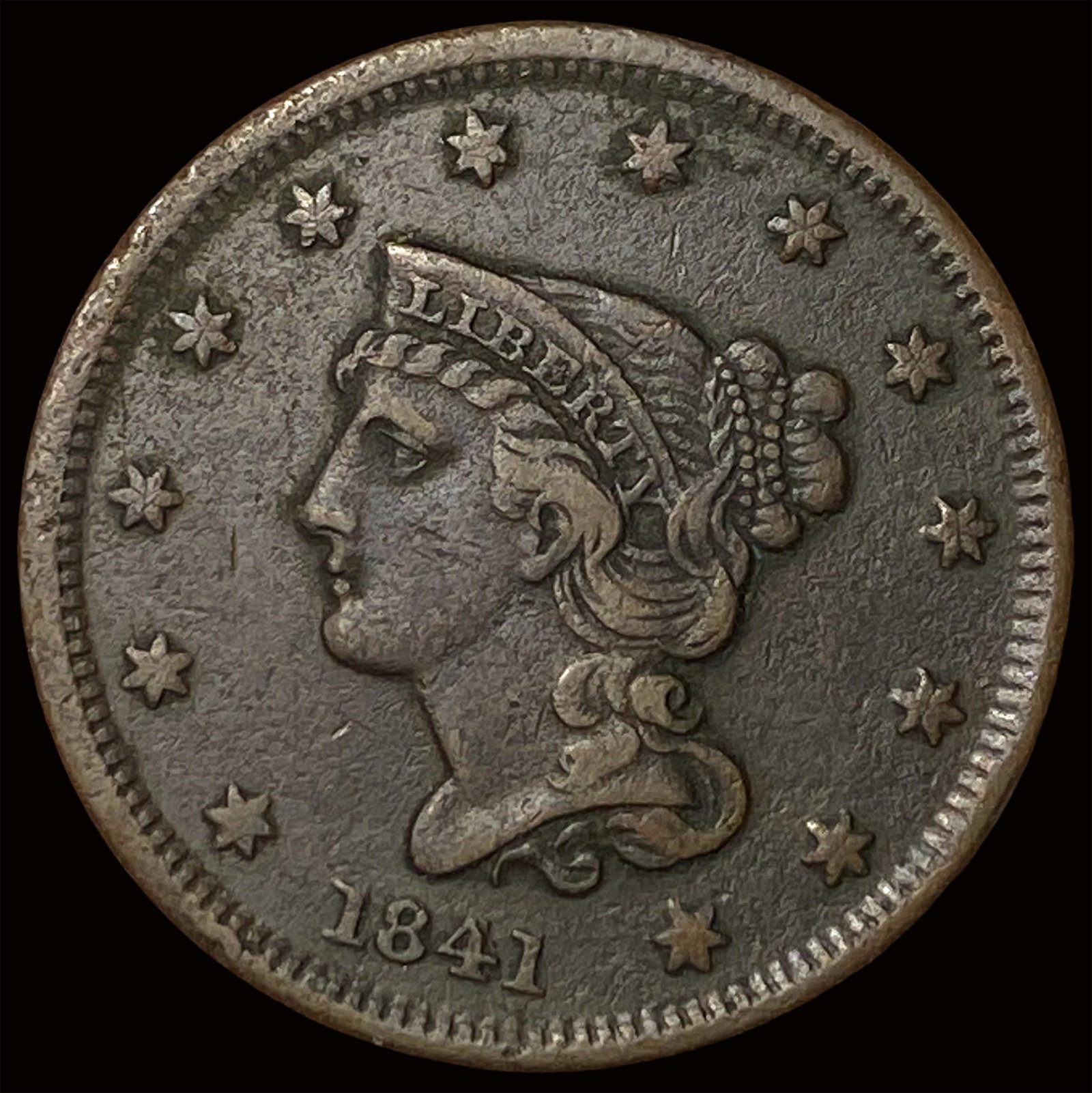 1841 Braided Hair Large Cent NEARLY UNCIRCULATED: 1841 Braided Hair Large Cent NEARLY UNCIRCULATED