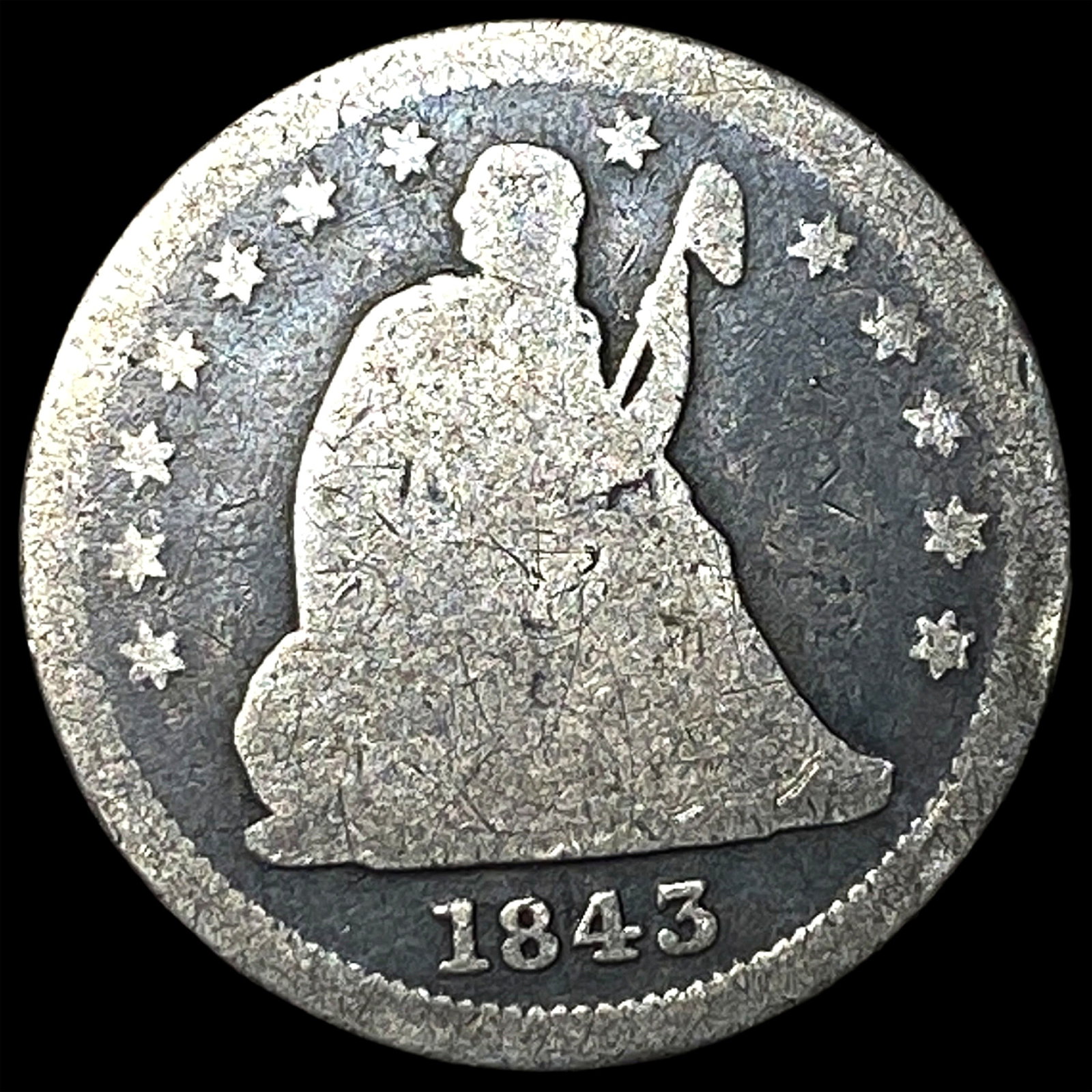 1843-O Silver Seated Liberty Quarter NICELY CIRCULATED: 1843-O Silver Seated Liberty Quarter NICELY CIRCULATED