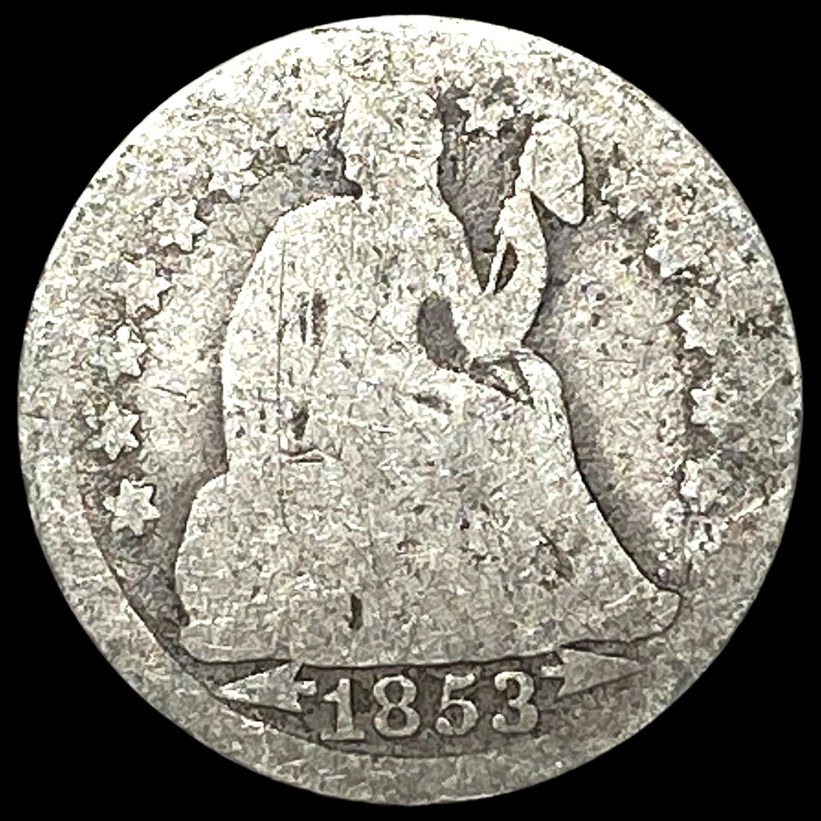 1853 Arrows Seated Liberty Half Dime NICELY CIRCULATED: 1853 Arrows Seated Liberty Half Dime NICELY CIRCULATED