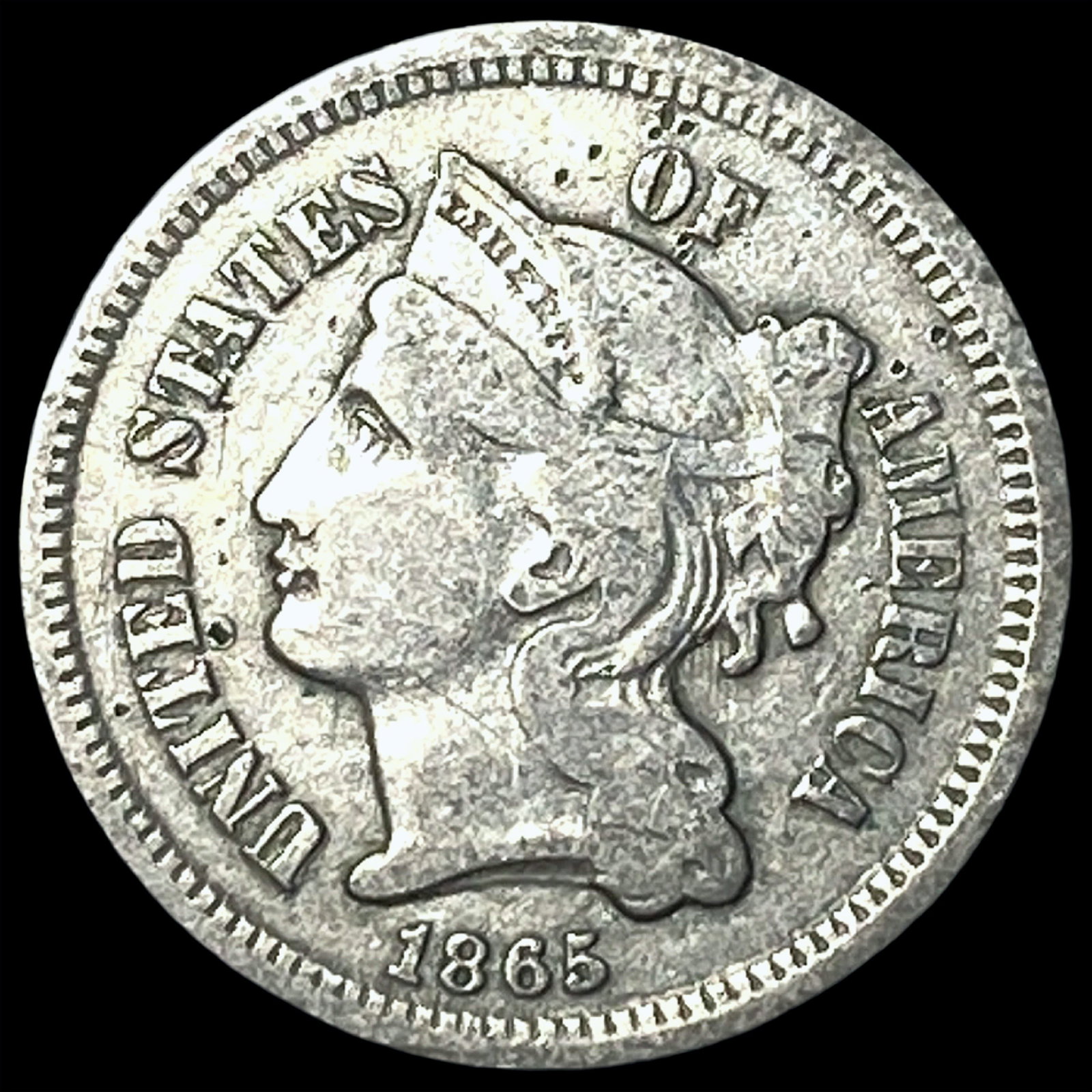 1865 Nickel Three-Cent Piece NEARLY UNCIRCULATED: 1865 Nickel Three-Cent Piece NEARLY UNCIRCULATED