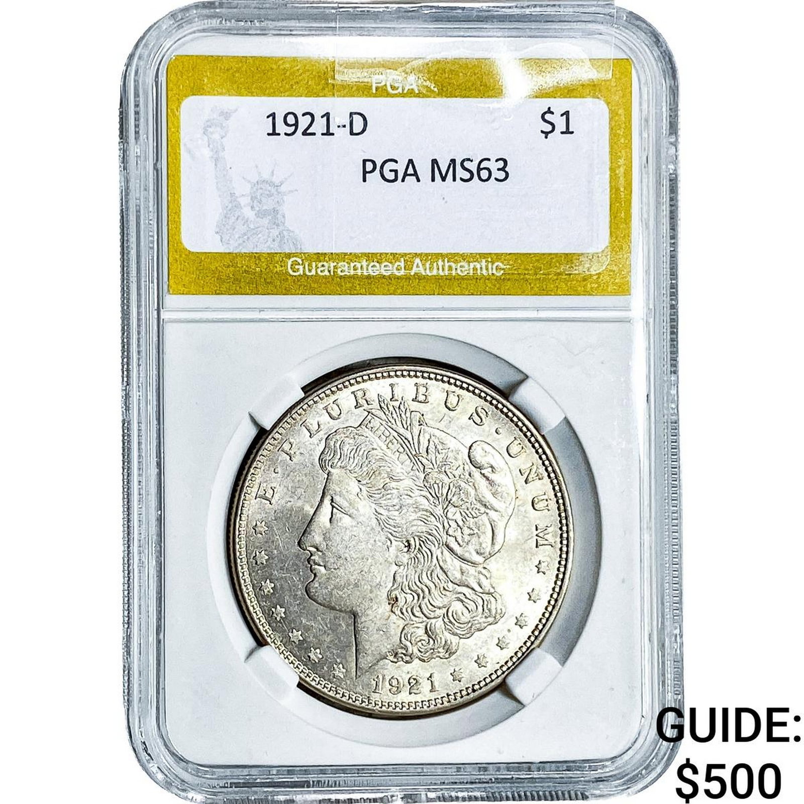 1921-D Morgan Silver Dollar PGA MS63: 1921-D Morgan Silver Dollar PGA MS63