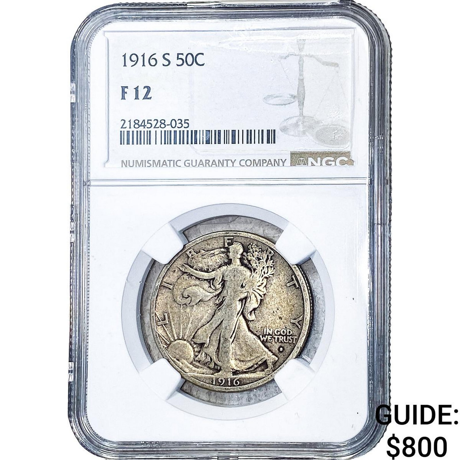 1916-S Walking Liberty Half Dollar NGC F12: 1916-S Walking Liberty Half Dollar NGC F12
