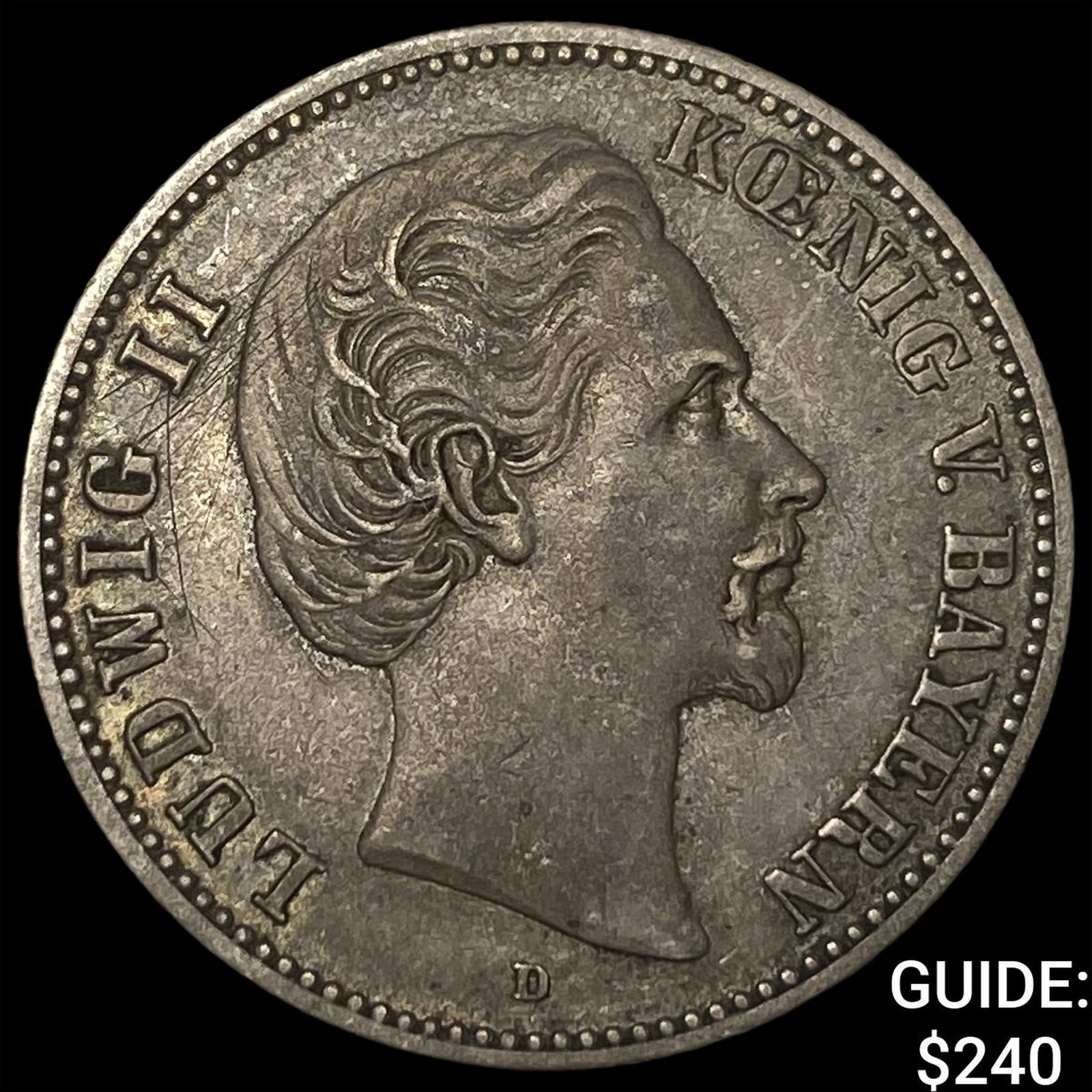 1876D German States Bavaria Silver 2 Mark: 1876D German States Bavaria Silver 2 Mark