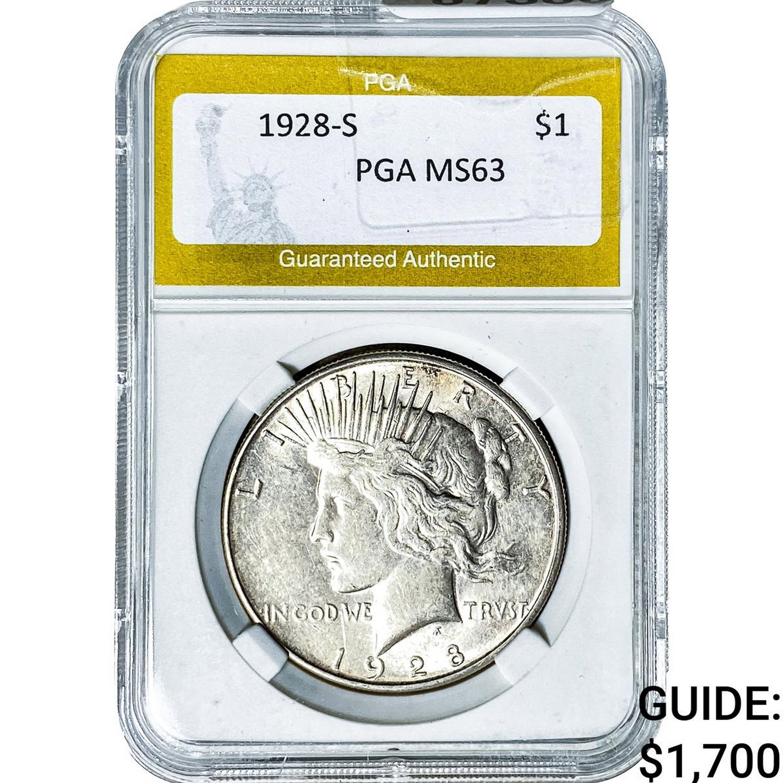 1928-S Silver Peace Dollar PGA MS63: 1928-S Silver Peace Dollar PGA MS63