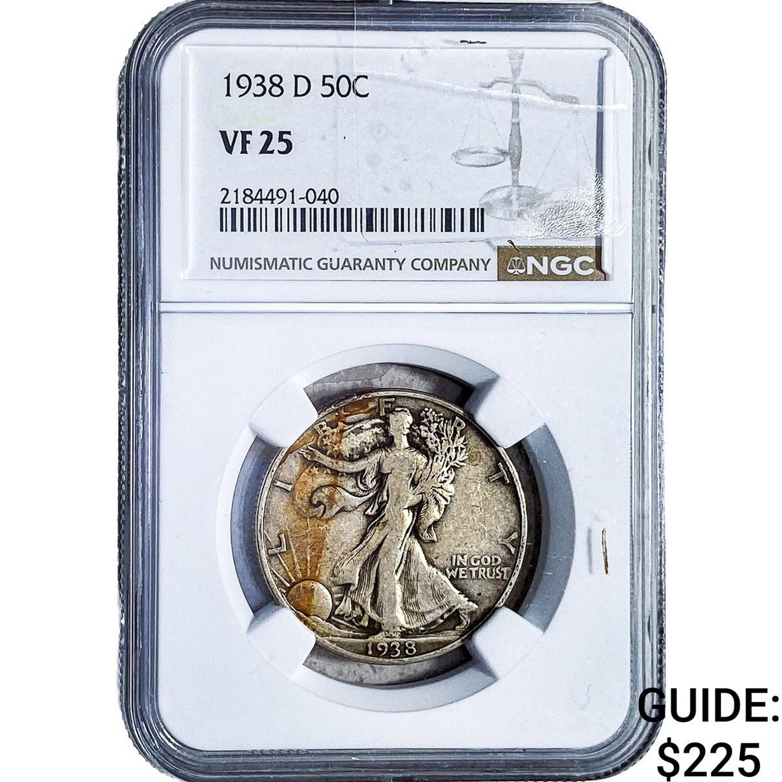 1938-D Walking Liberty Half Dollar NGC VF25: 1938-D Walking Liberty Half Dollar NGC VF25