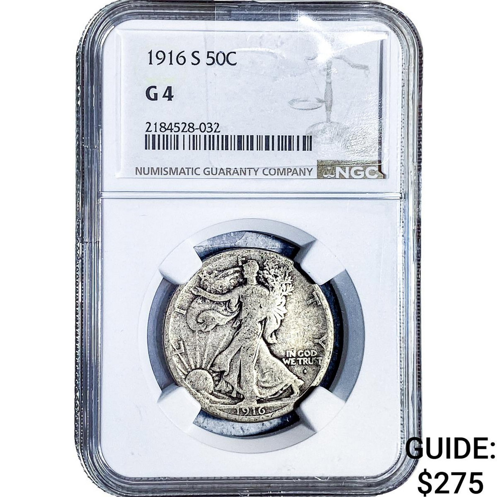 1916-S Walking Liberty Half Dollar NGC G4: 1916-S Walking Liberty Half Dollar NGC G4