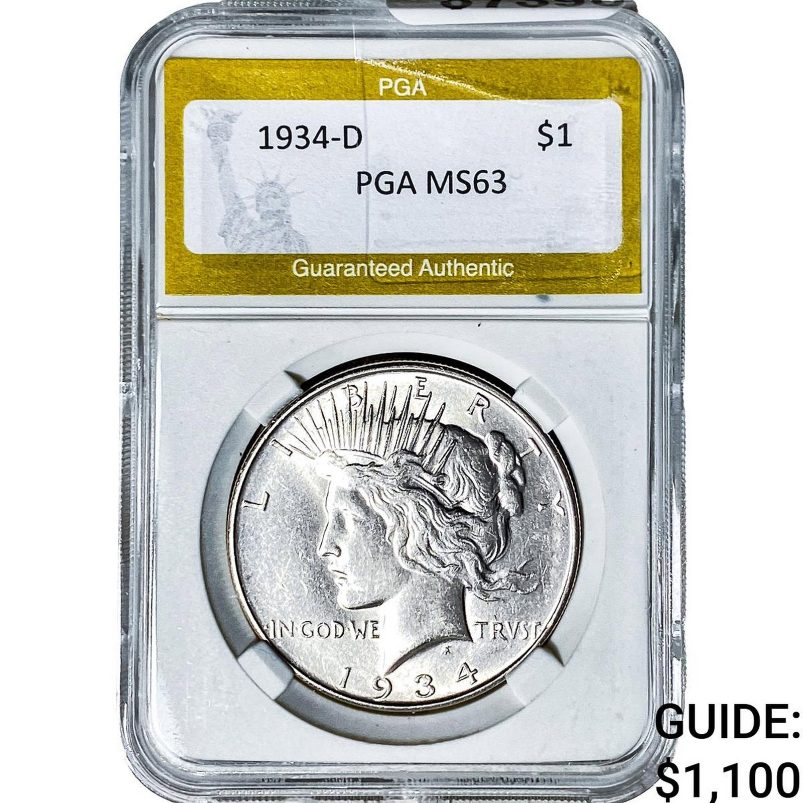 1934-D Silver Peace Dollar PGA MS63: 1934-D Silver Peace Dollar PGA MS63