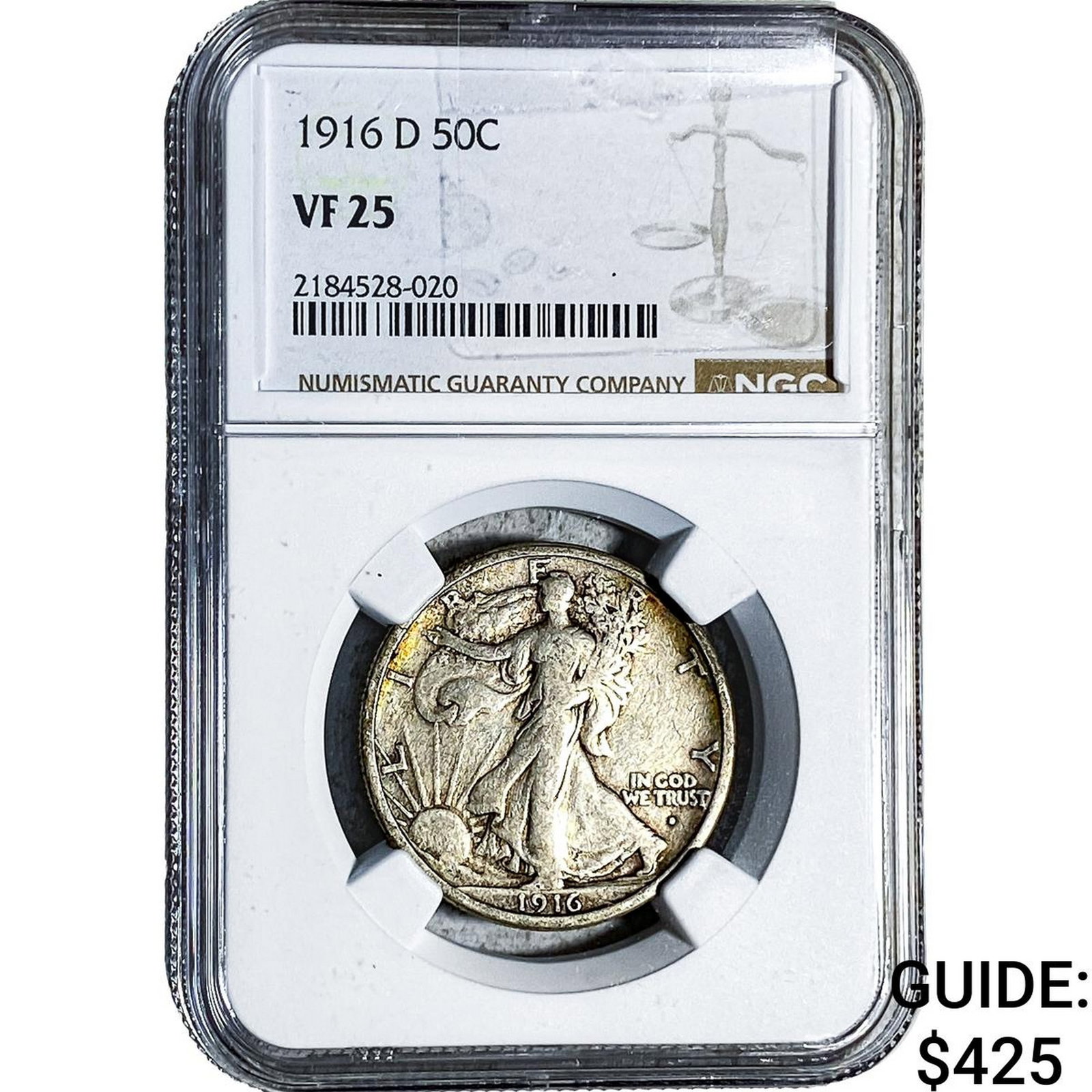 1916-D Walking Liberty Half Dollar NGC VF25: 1916-D Walking Liberty Half Dollar NGC VF25