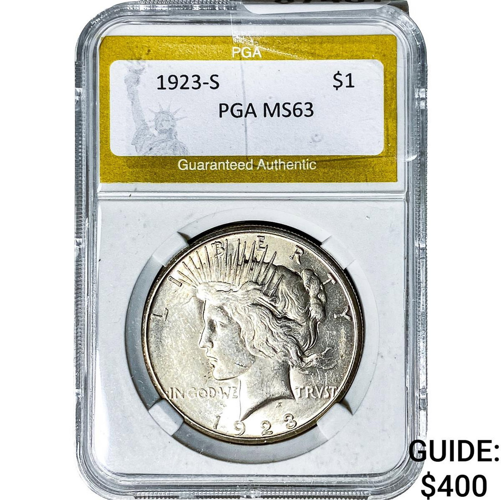 1923-S Silver Peace Dollar PGA MS63: 1923-S Silver Peace Dollar PGA MS63