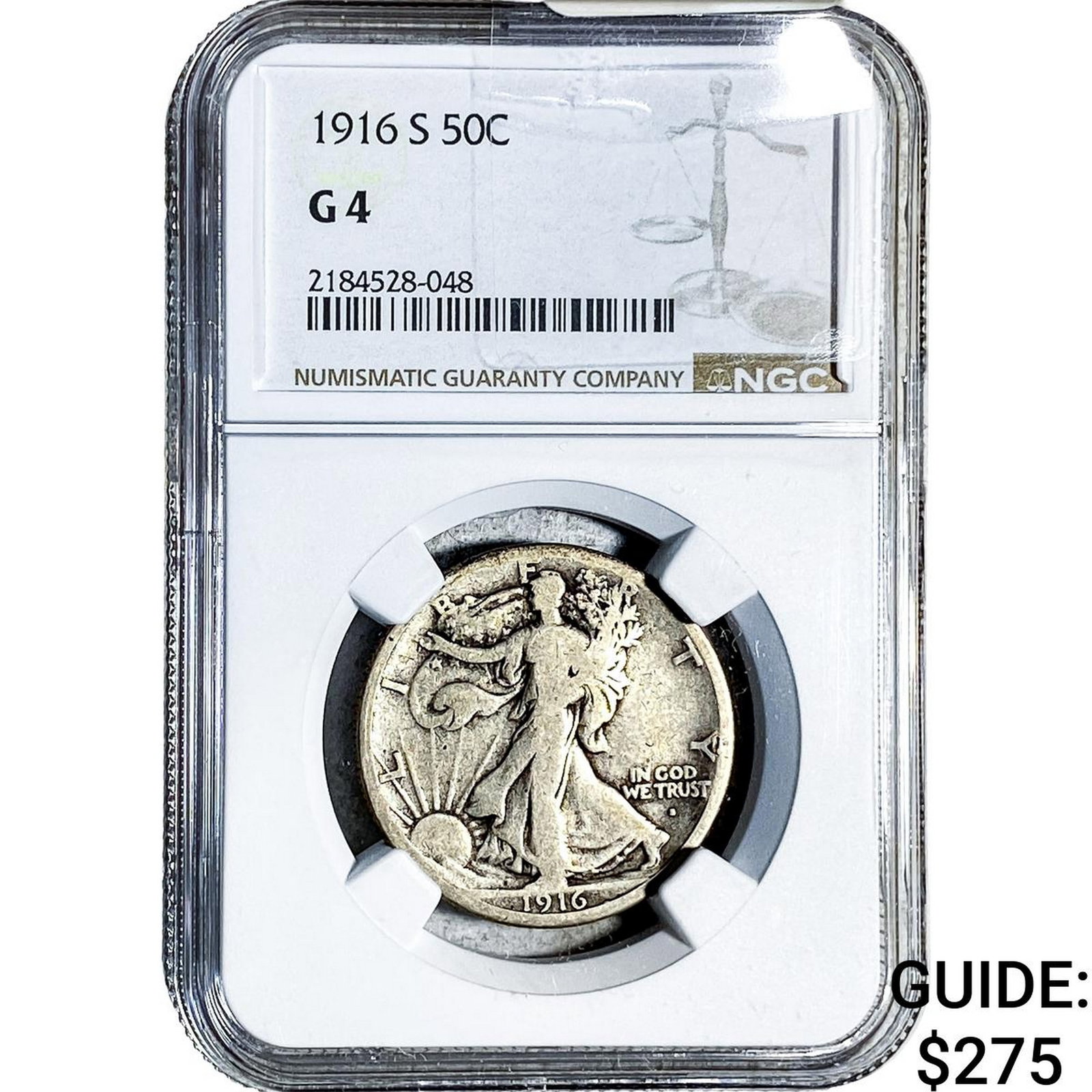1916-S Walking Liberty Half Dollar NGC G4: 1916-S Walking Liberty Half Dollar NGC G4