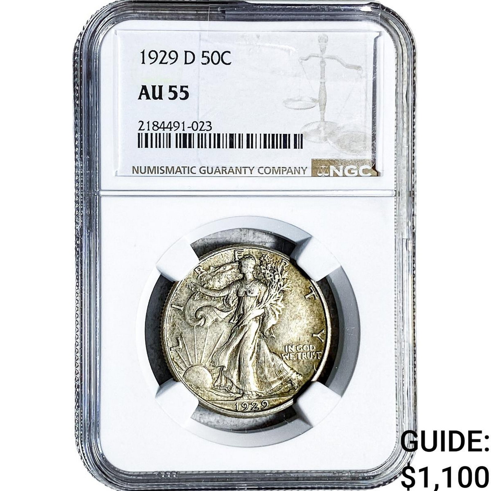 1929-D Walking Liberty Half Dollar NGC AU55: 1929-D Walking Liberty Half Dollar NGC AU55