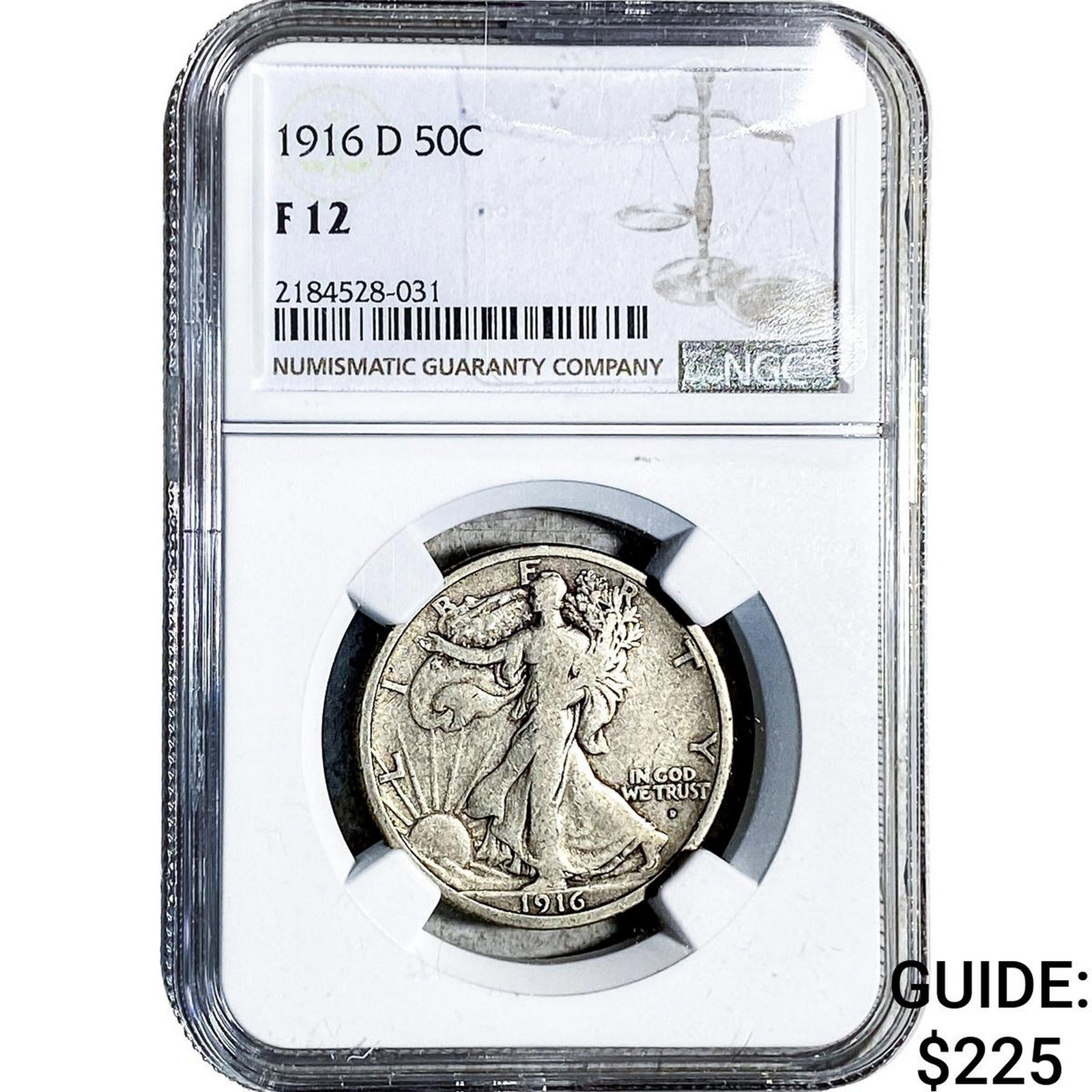 1916-D Walking Liberty Half Dollar NGC F12: 1916-D Walking Liberty Half Dollar NGC F12