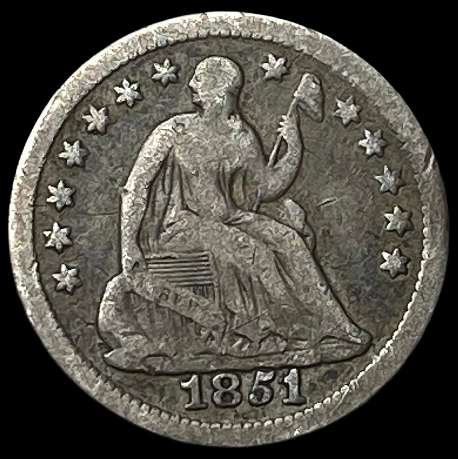 1851-O Silver Seated Liberty Half Dime LIGHTLY CIRCULATED: 1851-O Silver Seated Liberty Half Dime LIGHTLY CIRCULATED