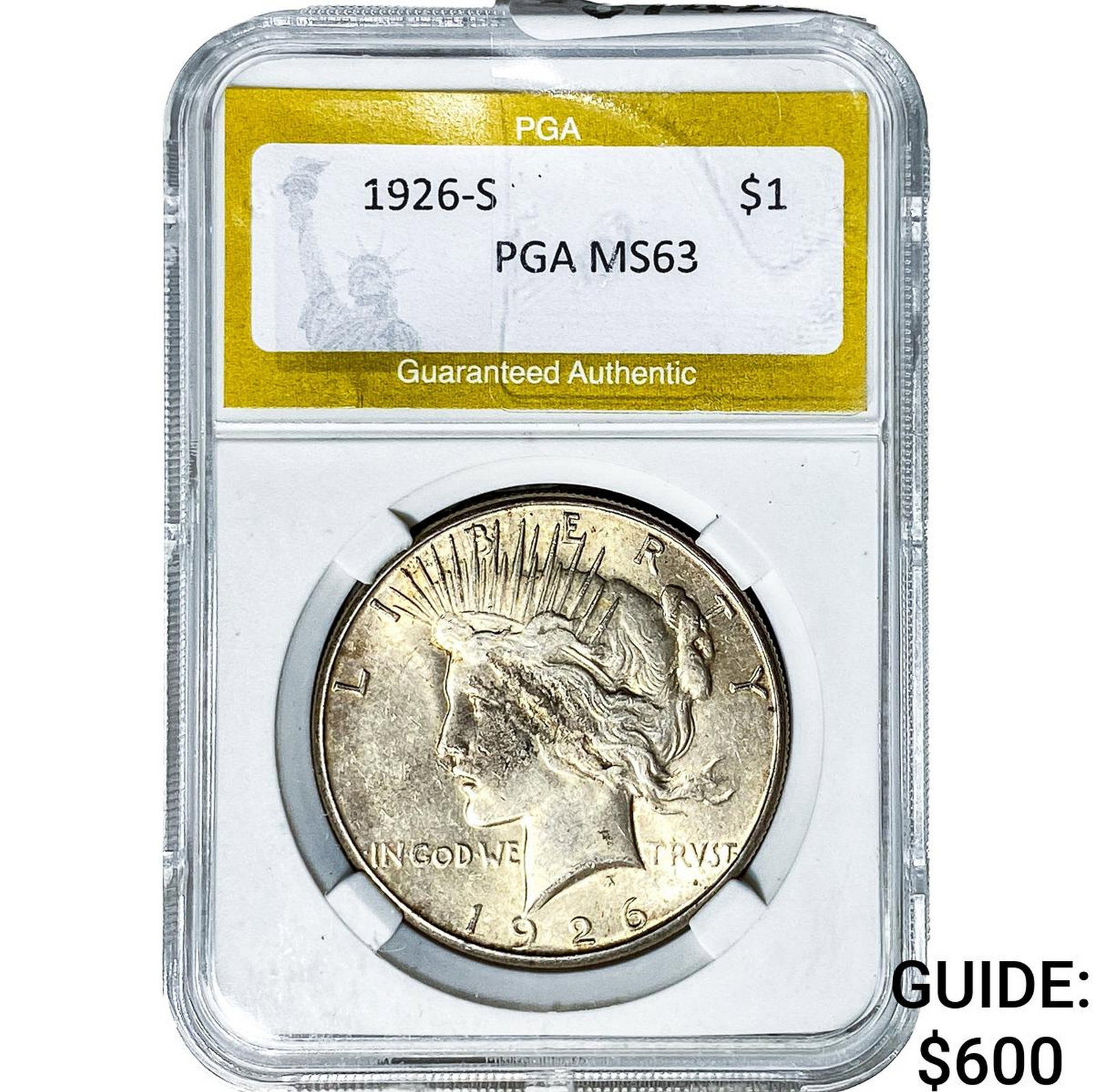 1926-S Silver Peace Dollar PGA MS63: 1926-S Silver Peace Dollar PGA MS63