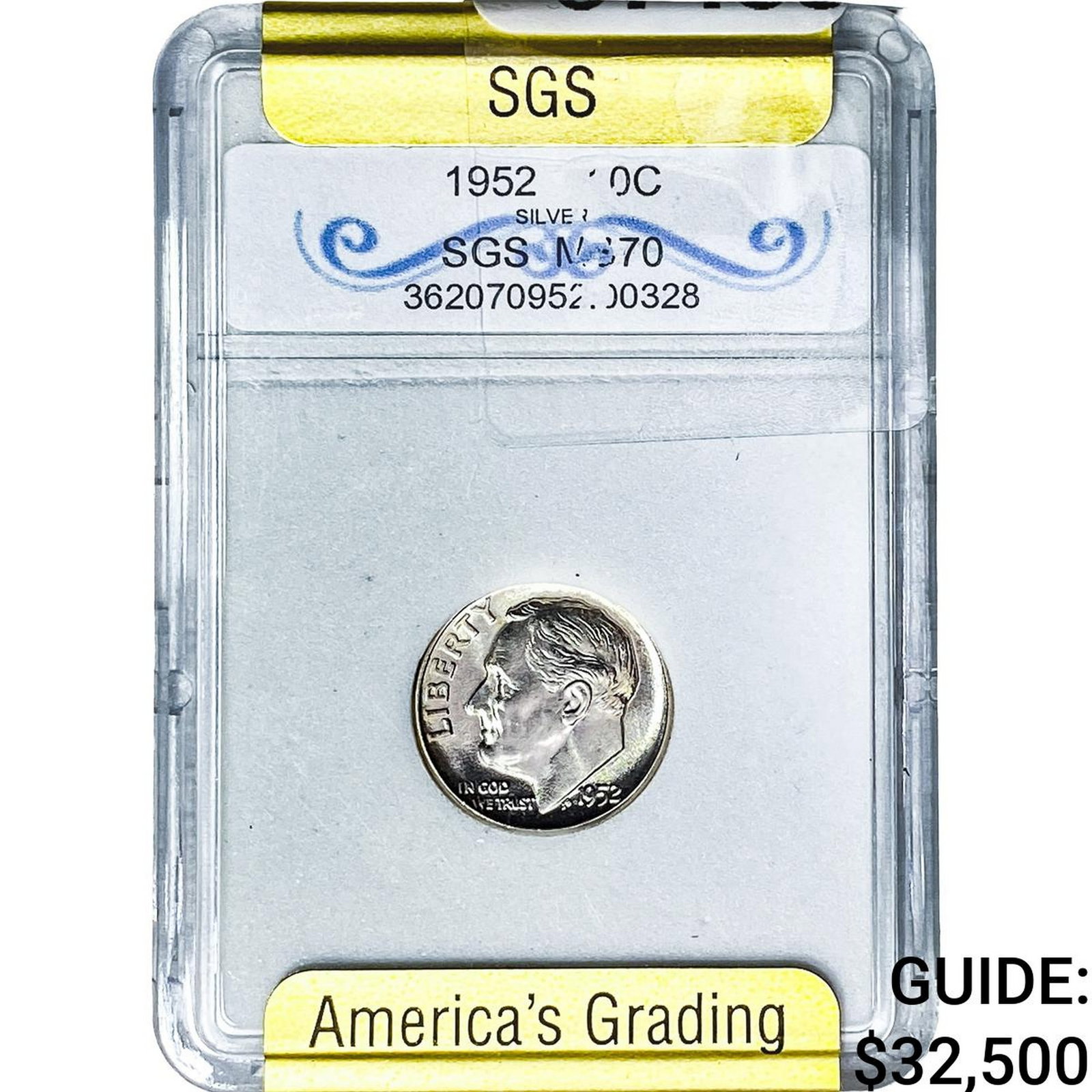 1952 Roosevelt Dime SGS MS70: 1952 Roosevelt Dime SGS MS70
