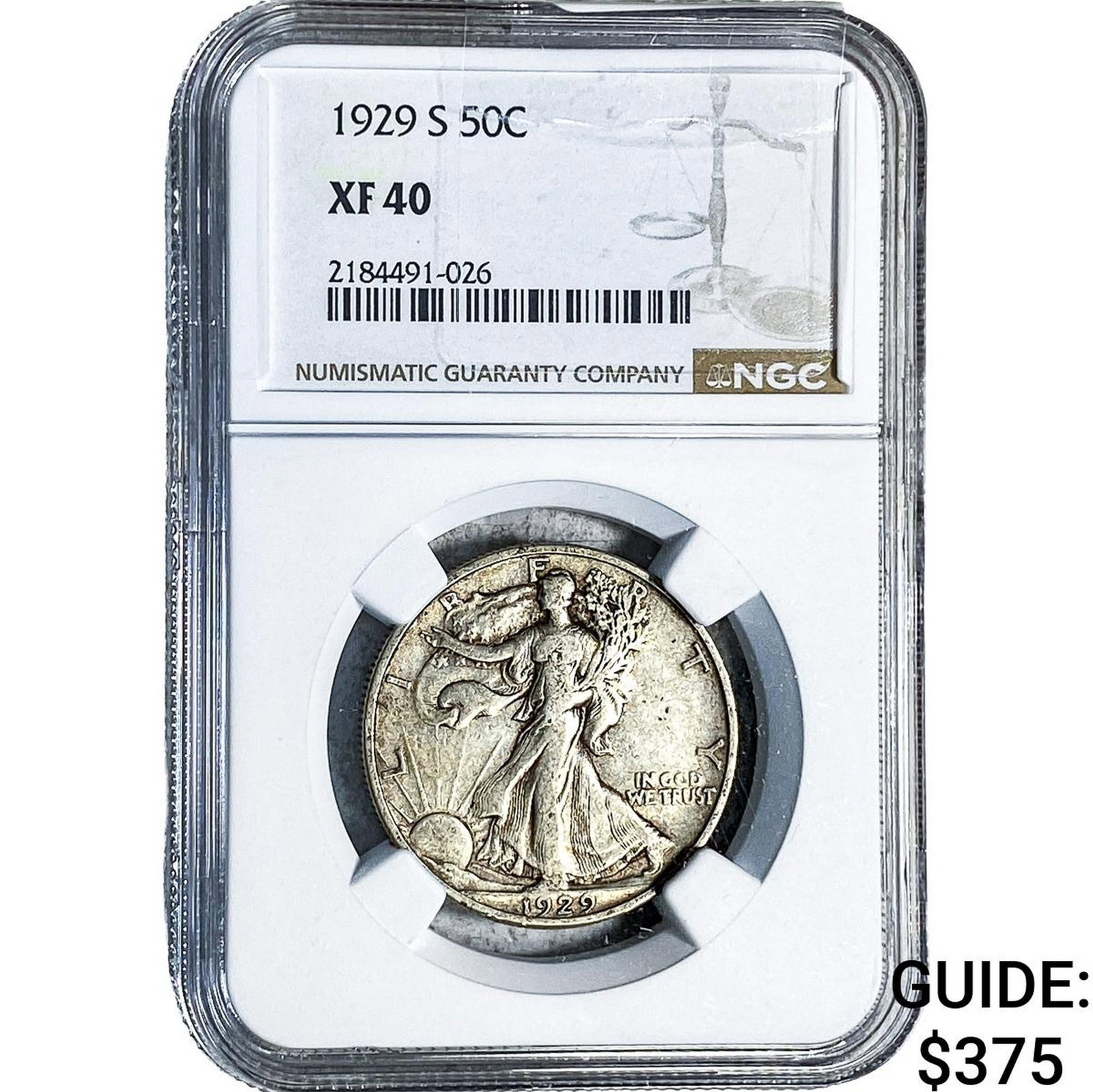 1929-S Walking Liberty Half Dollar NGC XF40: 1929-S Walking Liberty Half Dollar NGC XF40