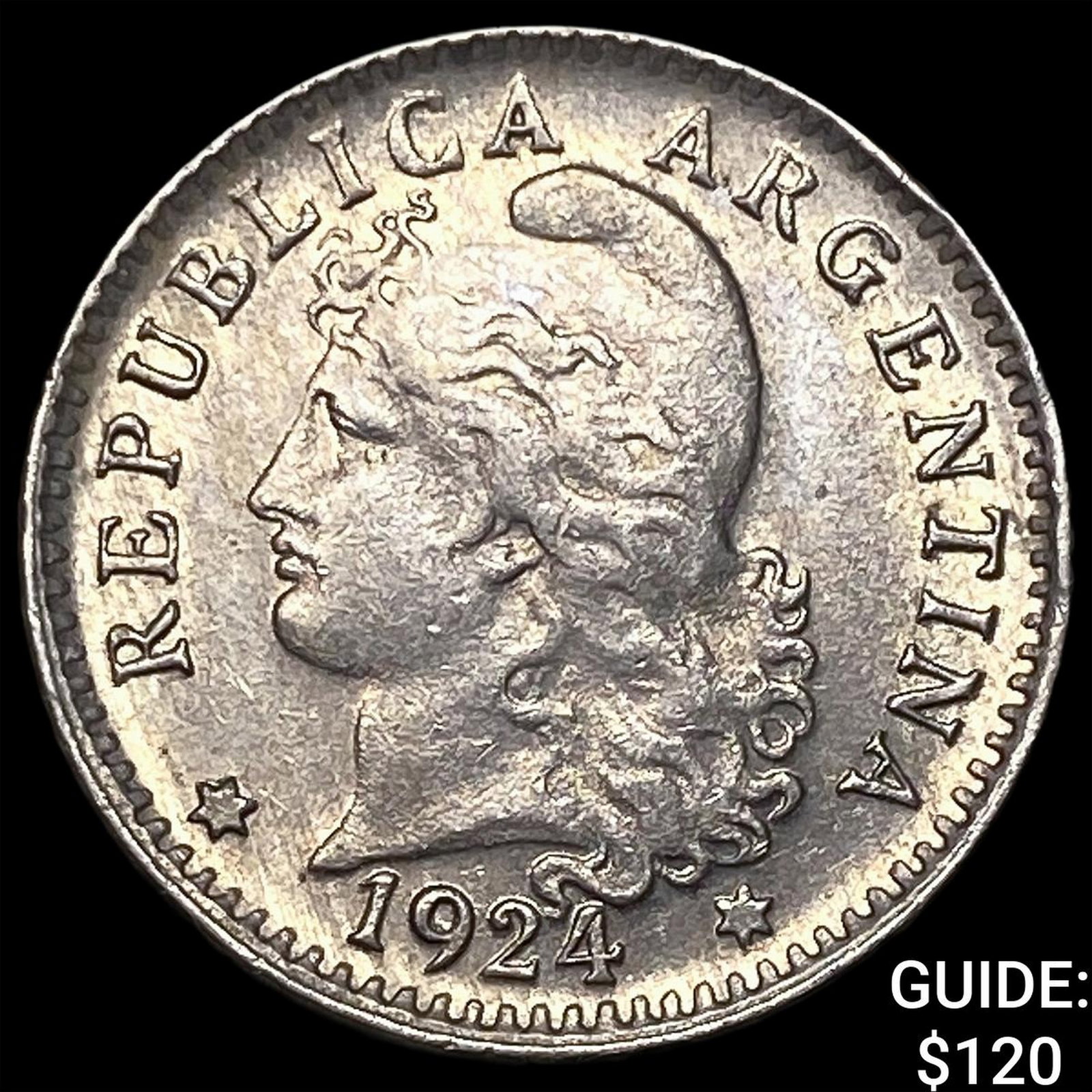 1924 Argentina Copper Nickel 5 Centavos: 1924 Argentina Copper Nickel 5 Centavos