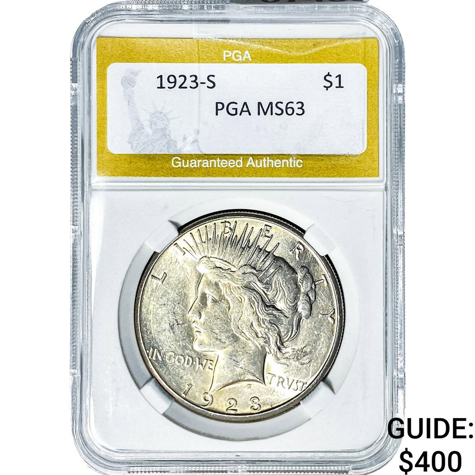 1923-S Silver Peace Dollar PGA MS63: 1923-S Silver Peace Dollar PGA MS63
