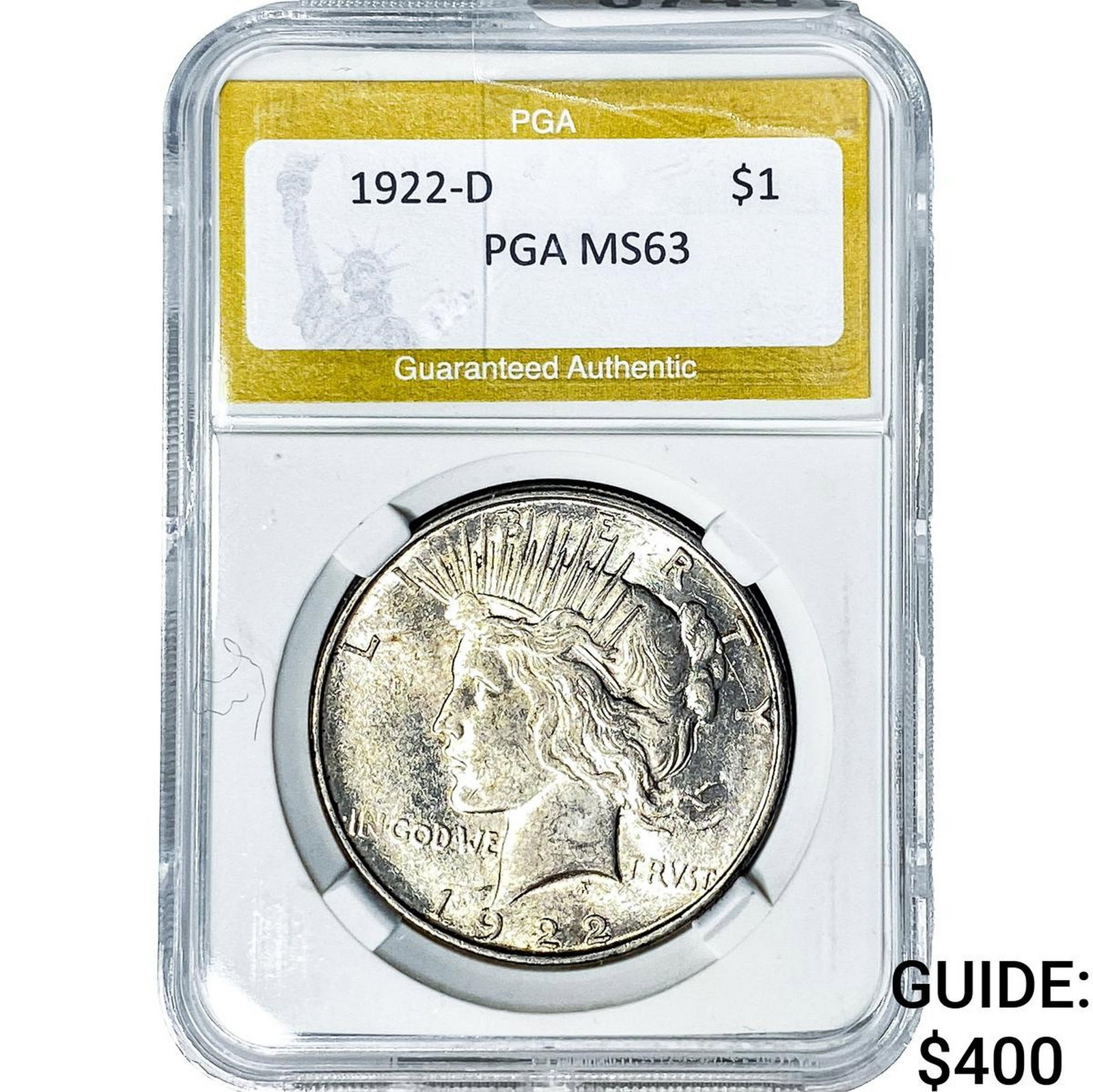 1922-D Silver Peace Dollar PGA MS63: 1922-D Silver Peace Dollar PGA MS63