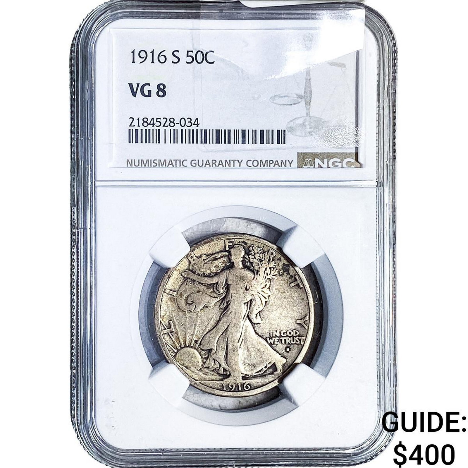 1916-S Walking Liberty Half Dollar NGC VG8: 1916-S Walking Liberty Half Dollar NGC VG8