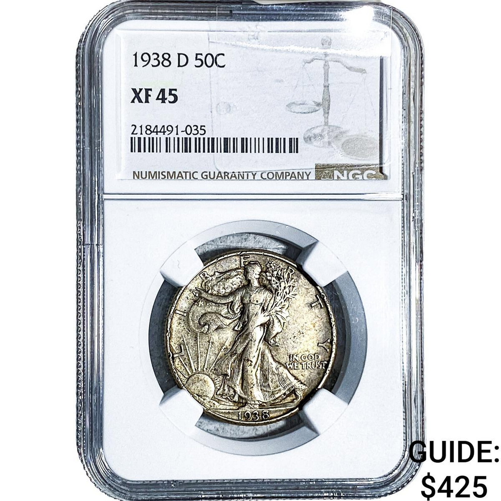 1938-D Walking Liberty Half Dollar NGC XF45: 1938-D Walking Liberty Half Dollar NGC XF45
