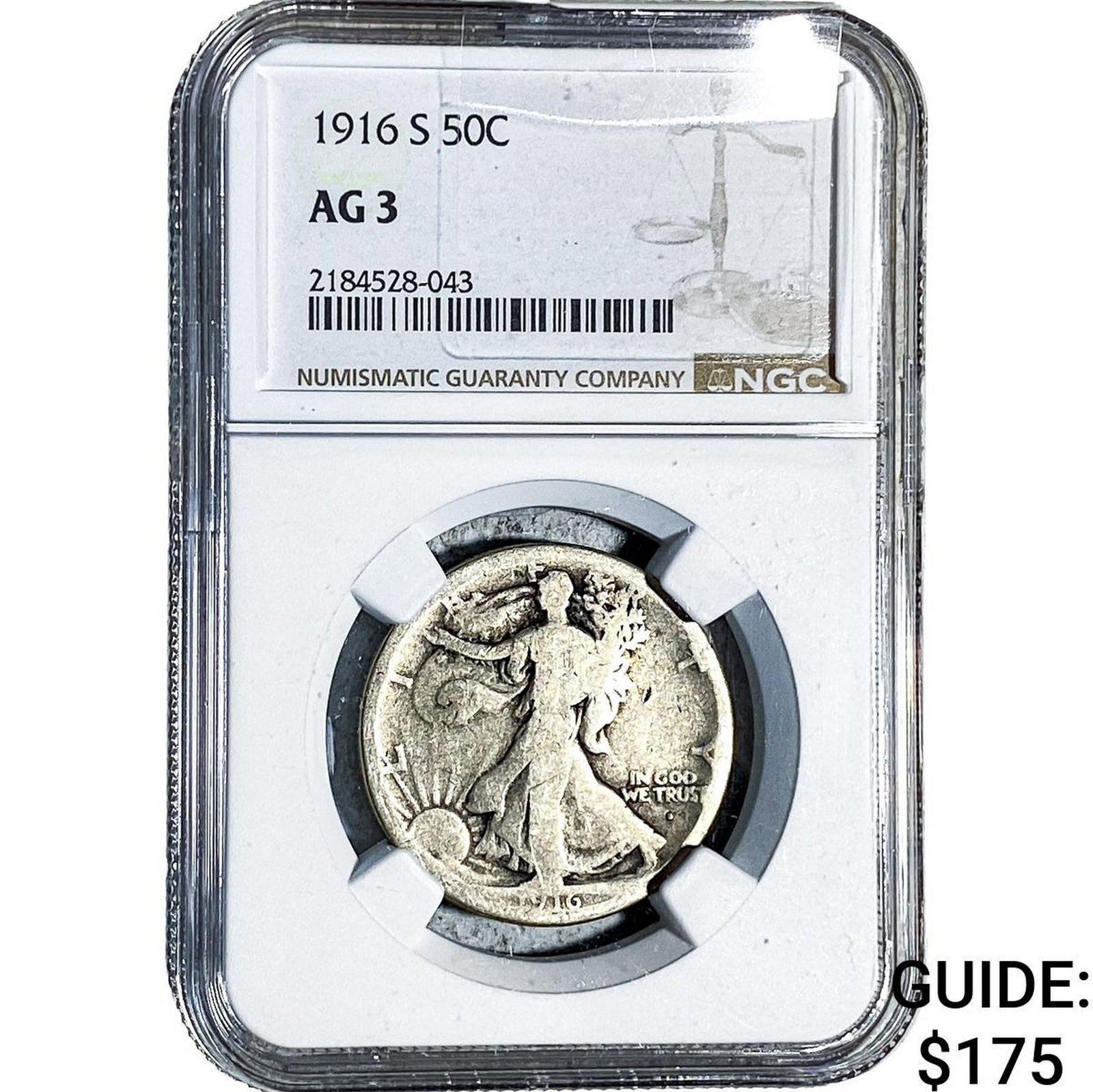 1916-S Walking Liberty Half Dollar NGC AG3: 1916-S Walking Liberty Half Dollar NGC AG3