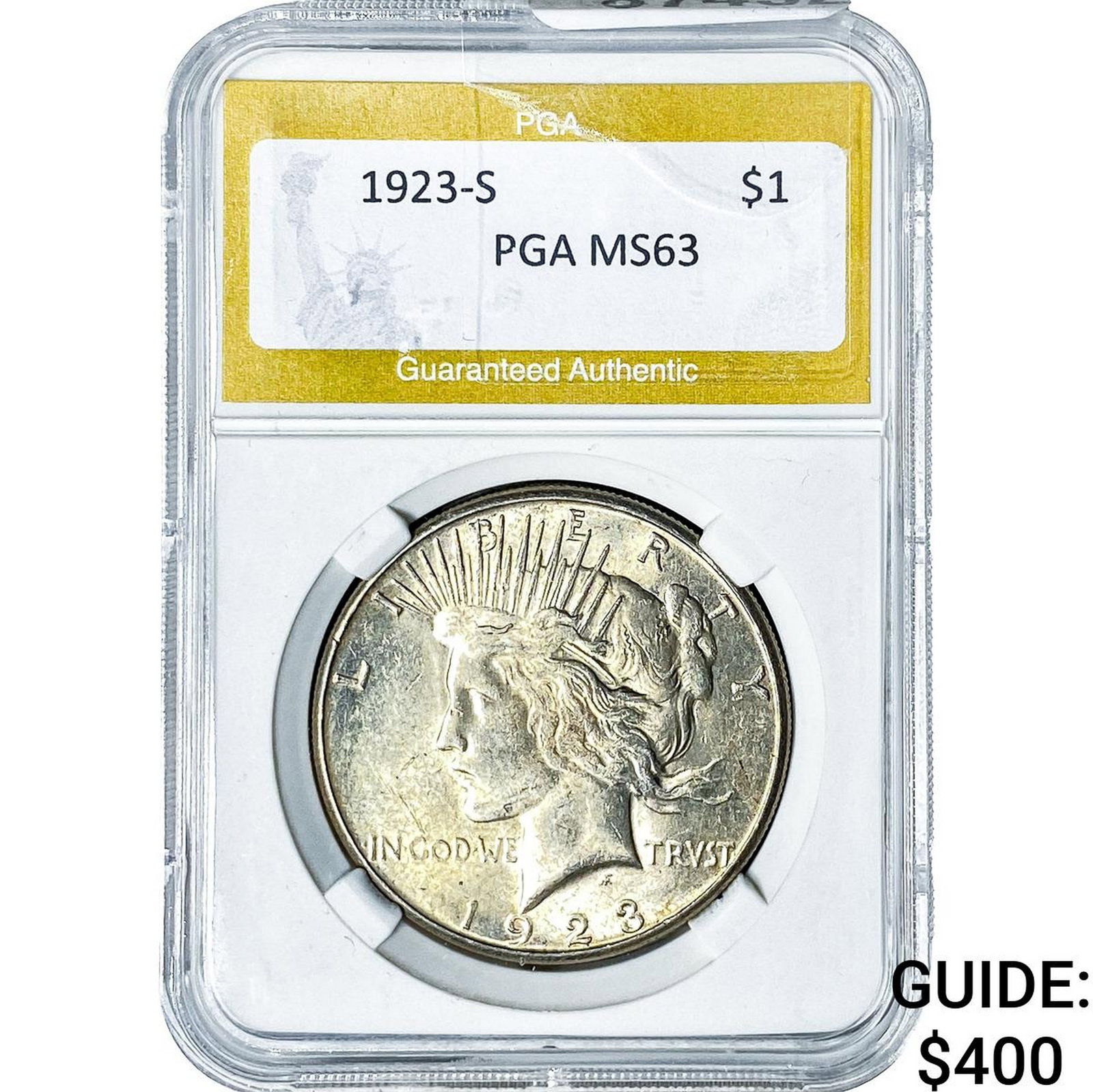 1923-S Silver Peace Dollar PGA MS63: 1923-S Silver Peace Dollar PGA MS63