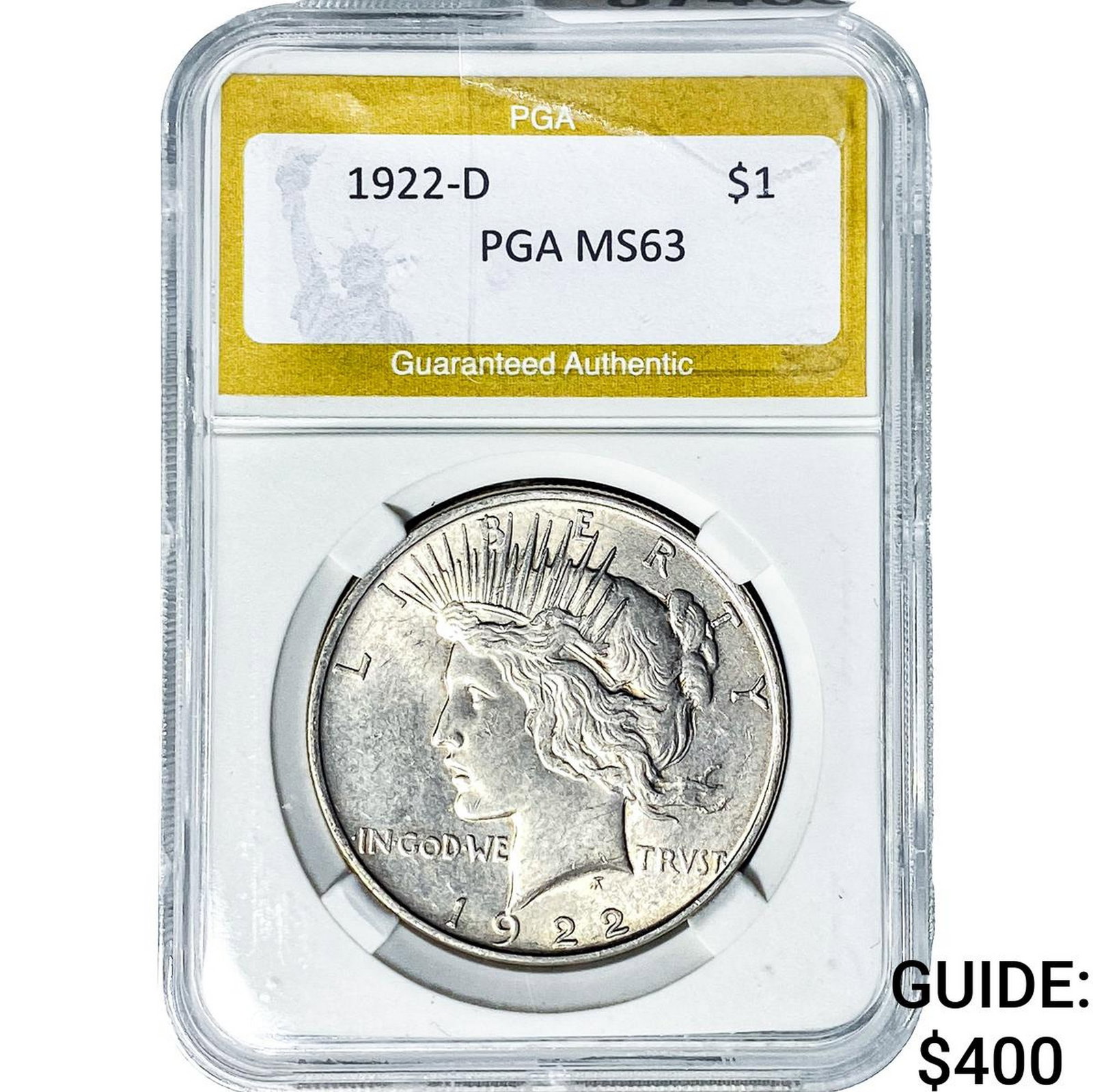 1922-D Silver Peace Dollar PGA MS63: 1922-D Silver Peace Dollar PGA MS63
