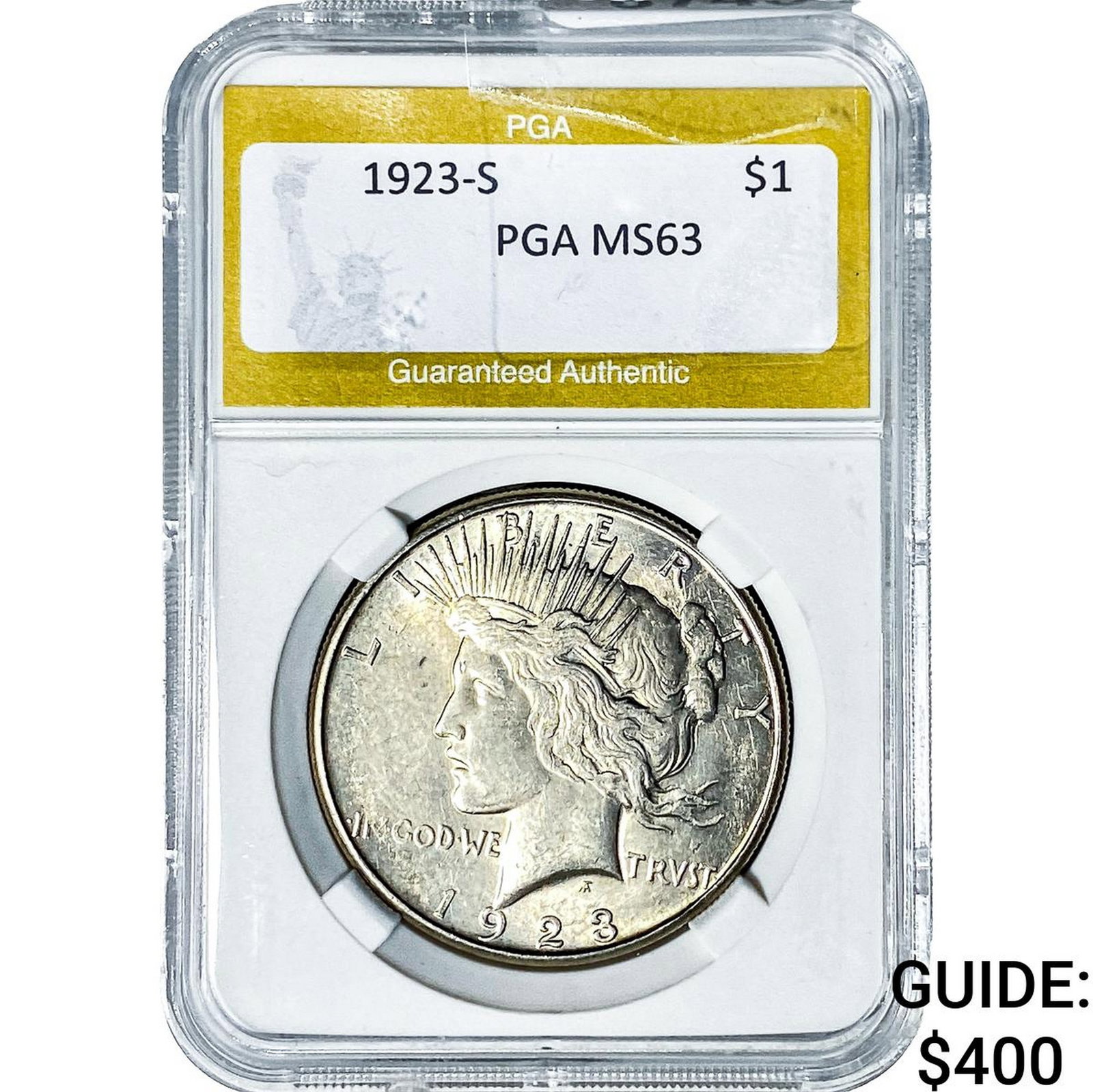 1923-S Silver Peace Dollar PGA MS63: 1923-S Silver Peace Dollar PGA MS63