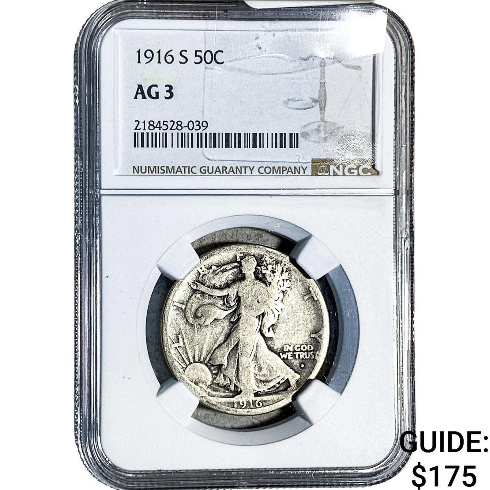 1916-S Walking Liberty Half Dollar NGC AG3: 1916-S Walking Liberty Half Dollar NGC AG3