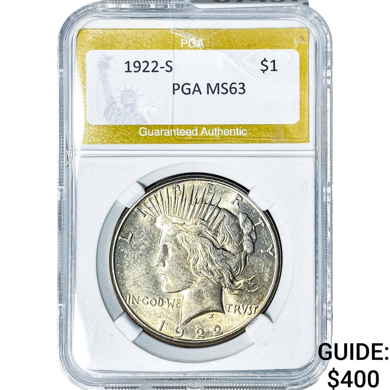 1922-S Silver Peace Dollar PGA MS63: 1922-S Silver Peace Dollar PGA MS63