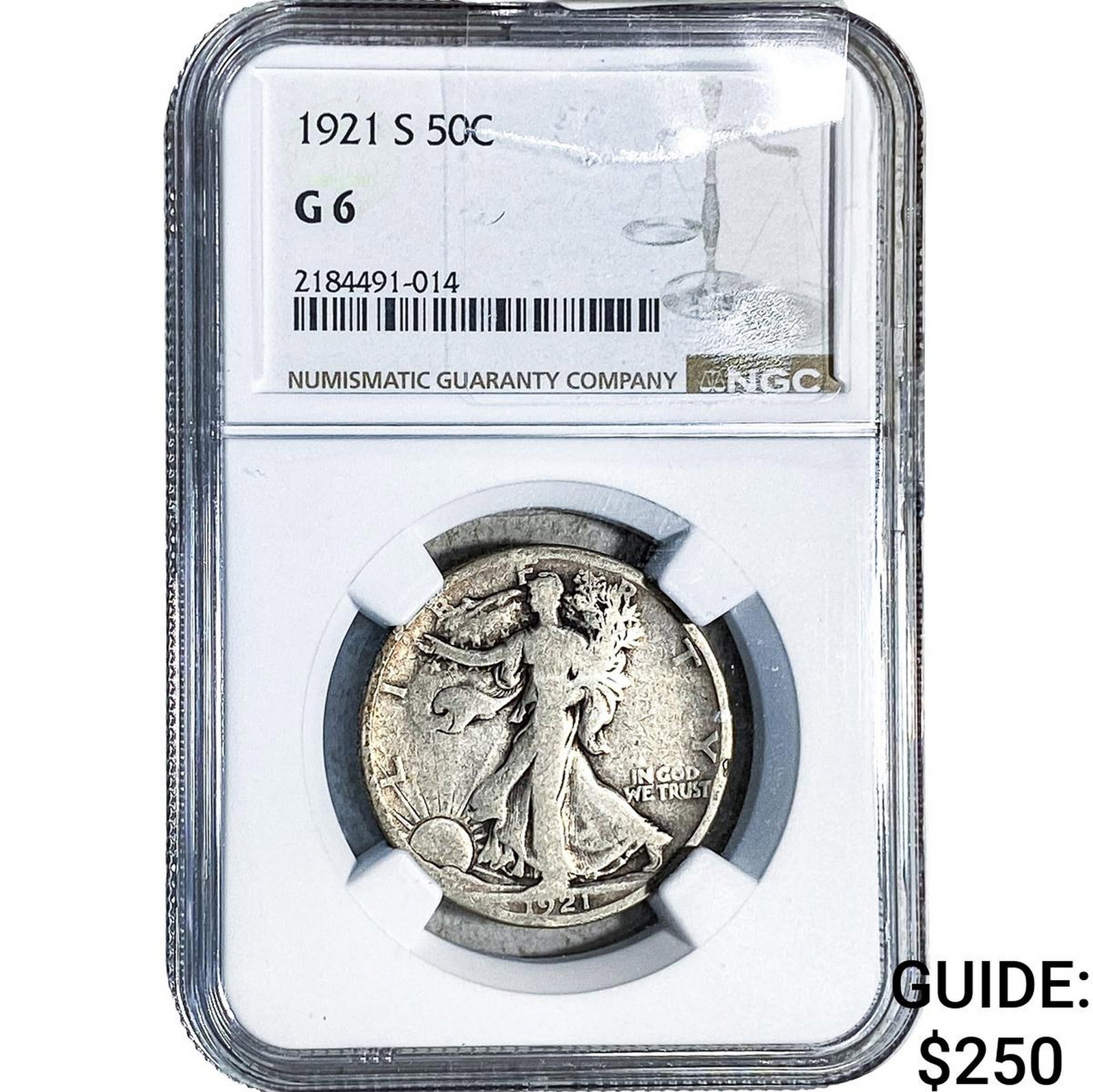 1921-S Walking Liberty Half Dollar NGC G6: 1921-S Walking Liberty Half Dollar NGC G6