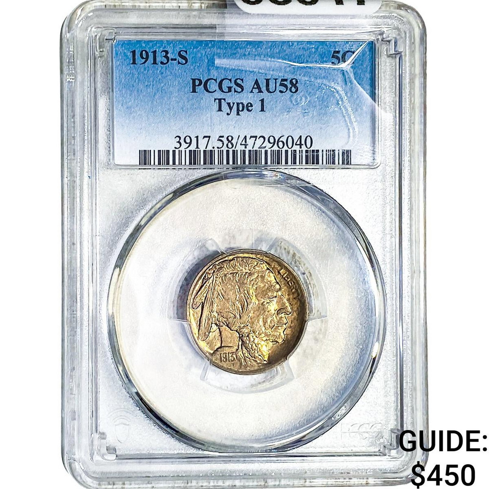 1913-S Buffalo Nickel PCGS AU58: 1913-S Buffalo Nickel PCGS AU58