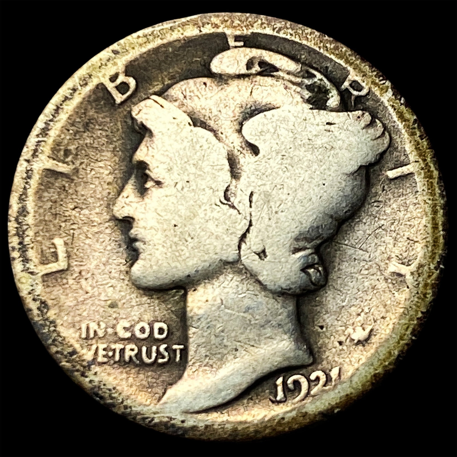 1921 Silver Mercury Dime NICELY CIRCULATED: 1921 Silver Mercury Dime NICELY CIRCULATED