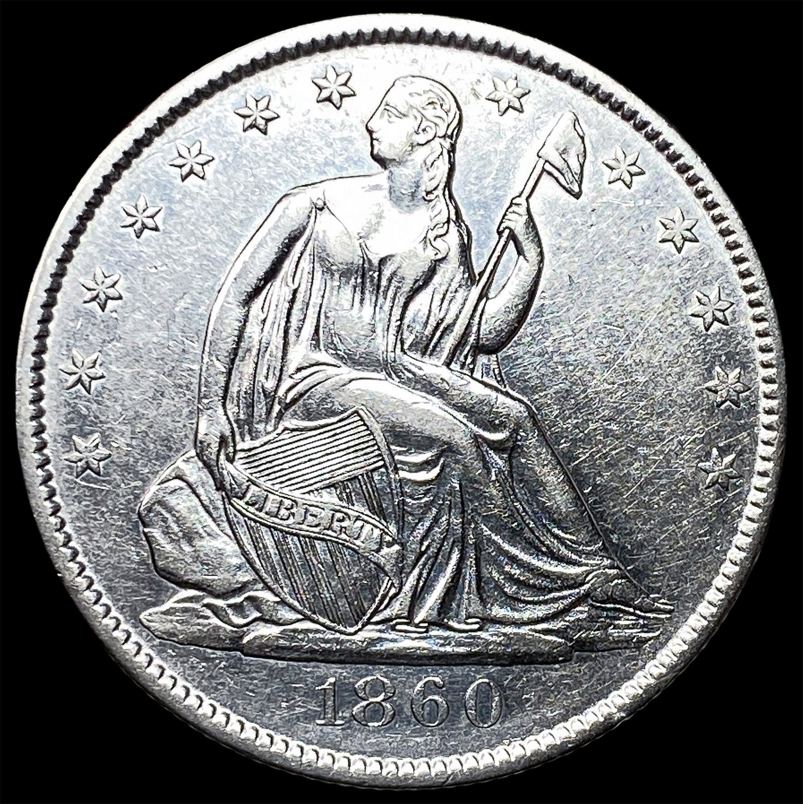 1860-O Silver Seated Liberty Half Dollar CLOSELY UNCIRCULATED: 1860-O Silver Seated Liberty Half Dollar CLOSELY UNCIRCULATED