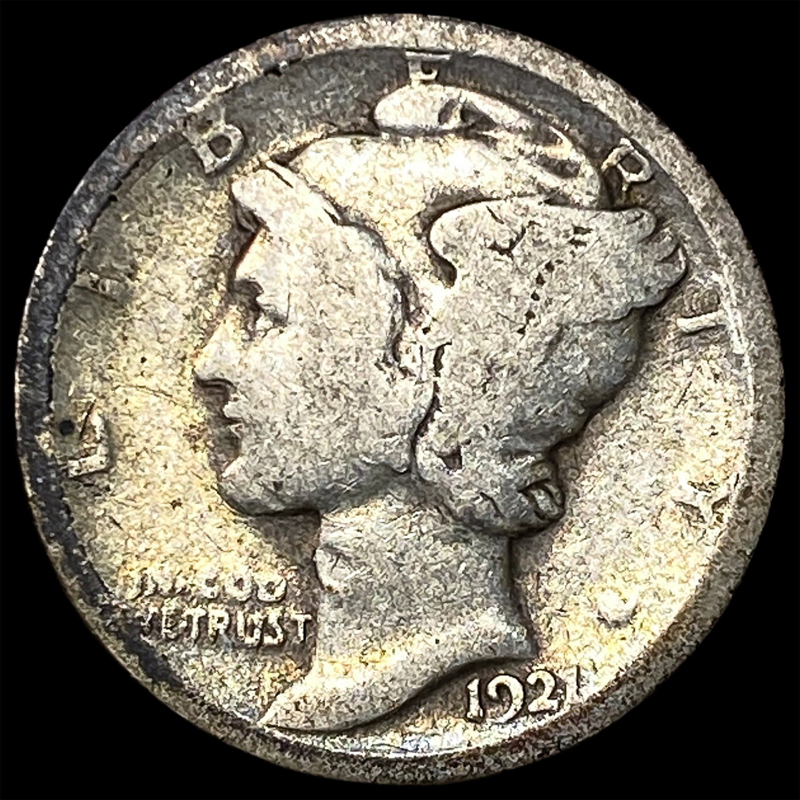 1921 Silver Mercury Dime NICELY CIRCULATED: 1921 Silver Mercury Dime NICELY CIRCULATED