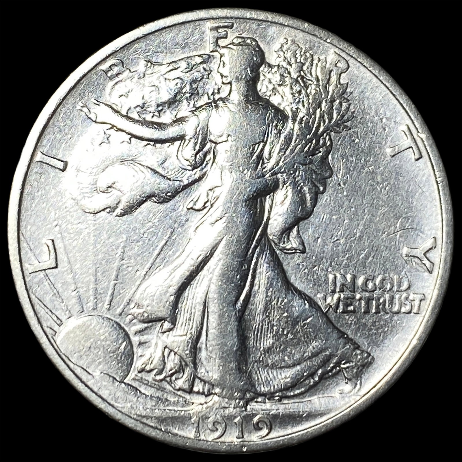 1919-S Silver Walking Liberty Half Dollar NEARLY UNCIRCULATED: 1919-S Silver Walking Liberty Half Dollar NEARLY UNCIRCULATED