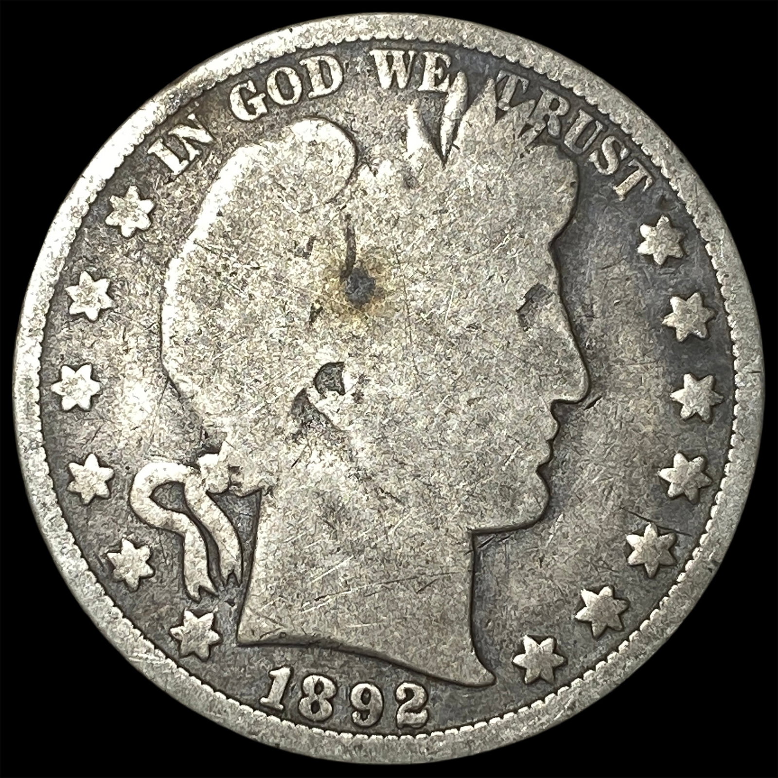 1892 Silver Barber Half Dollar NICELY CIRCULATED: 1892 Silver Barber Half Dollar NICELY CIRCULATED