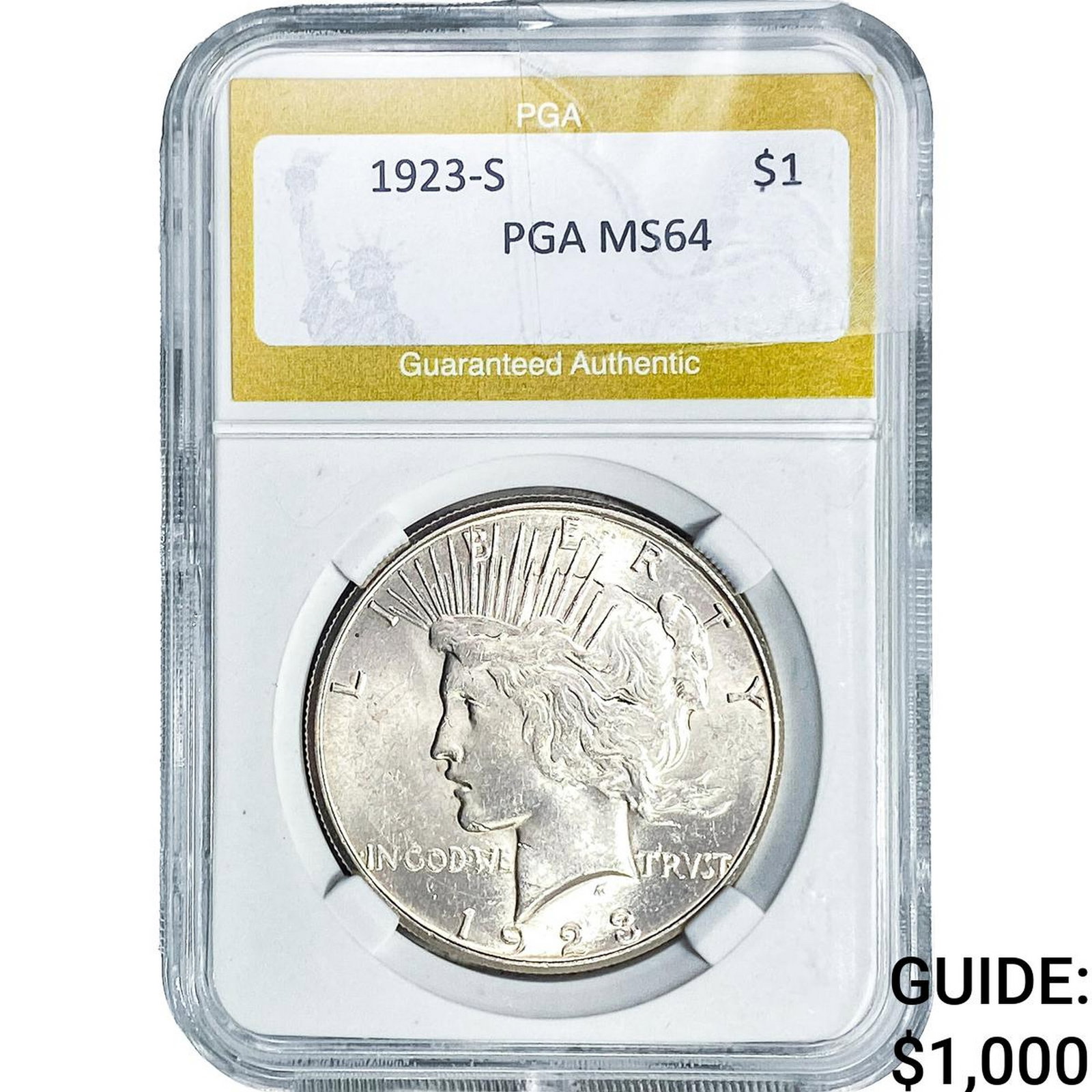 1923-S Silver Peace Dollar PGA MS64: 1923-S Silver Peace Dollar PGA MS64