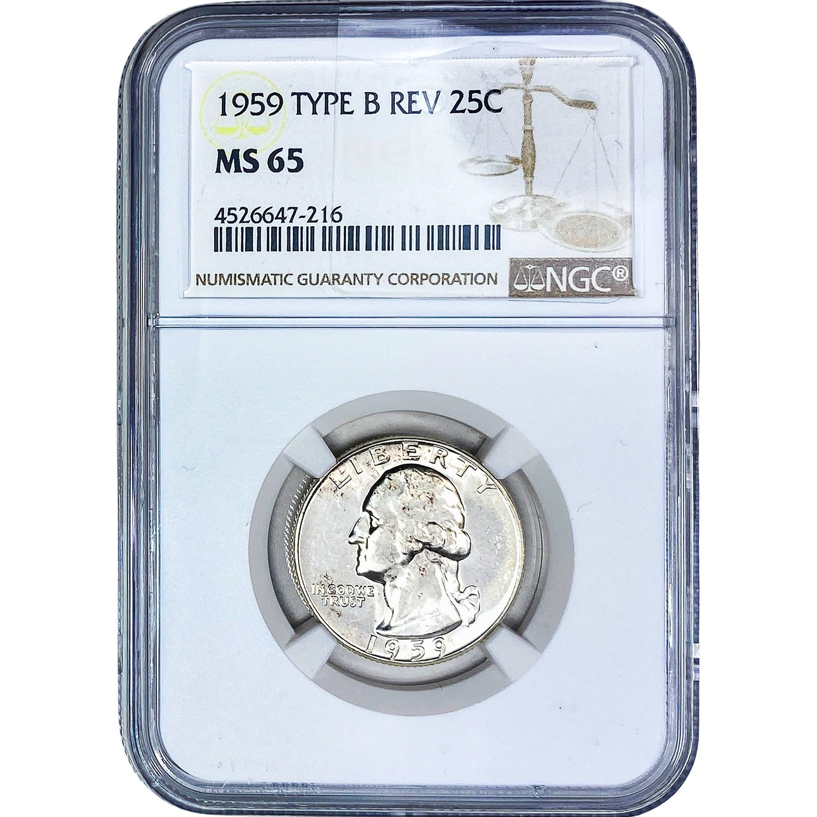 1959 Washington Silver Quarter NGC MS65 Type B Rev.: 1959 Washington Silver Quarter NGC MS65 Type B Rev.