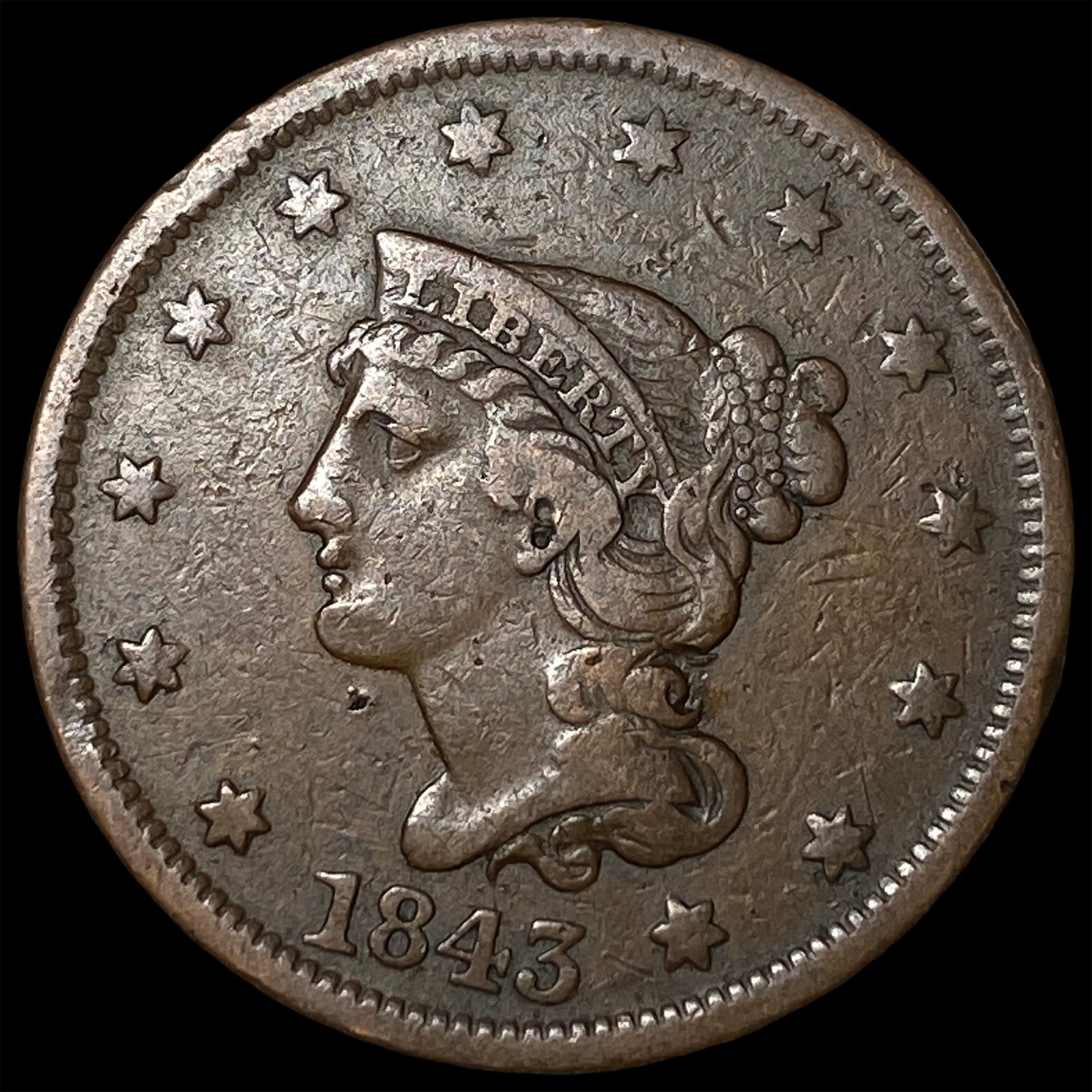 1843 Braided Hair Large Cent ABOUT UNCIRCULATED: 1843 Braided Hair Large Cent ABOUT UNCIRCULATED