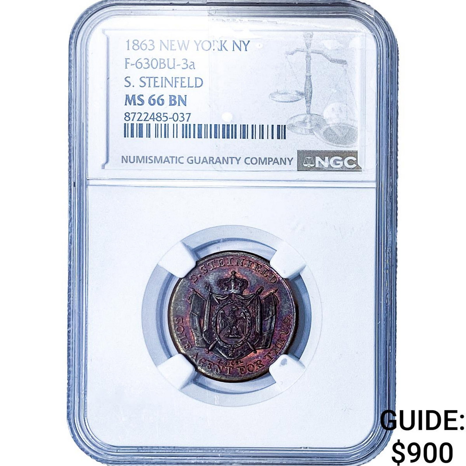 1863 New York NY S. Steinfield Token NGC MS66 BN: 1863 New York NY S. Steinfield Token NGC MS66 BN