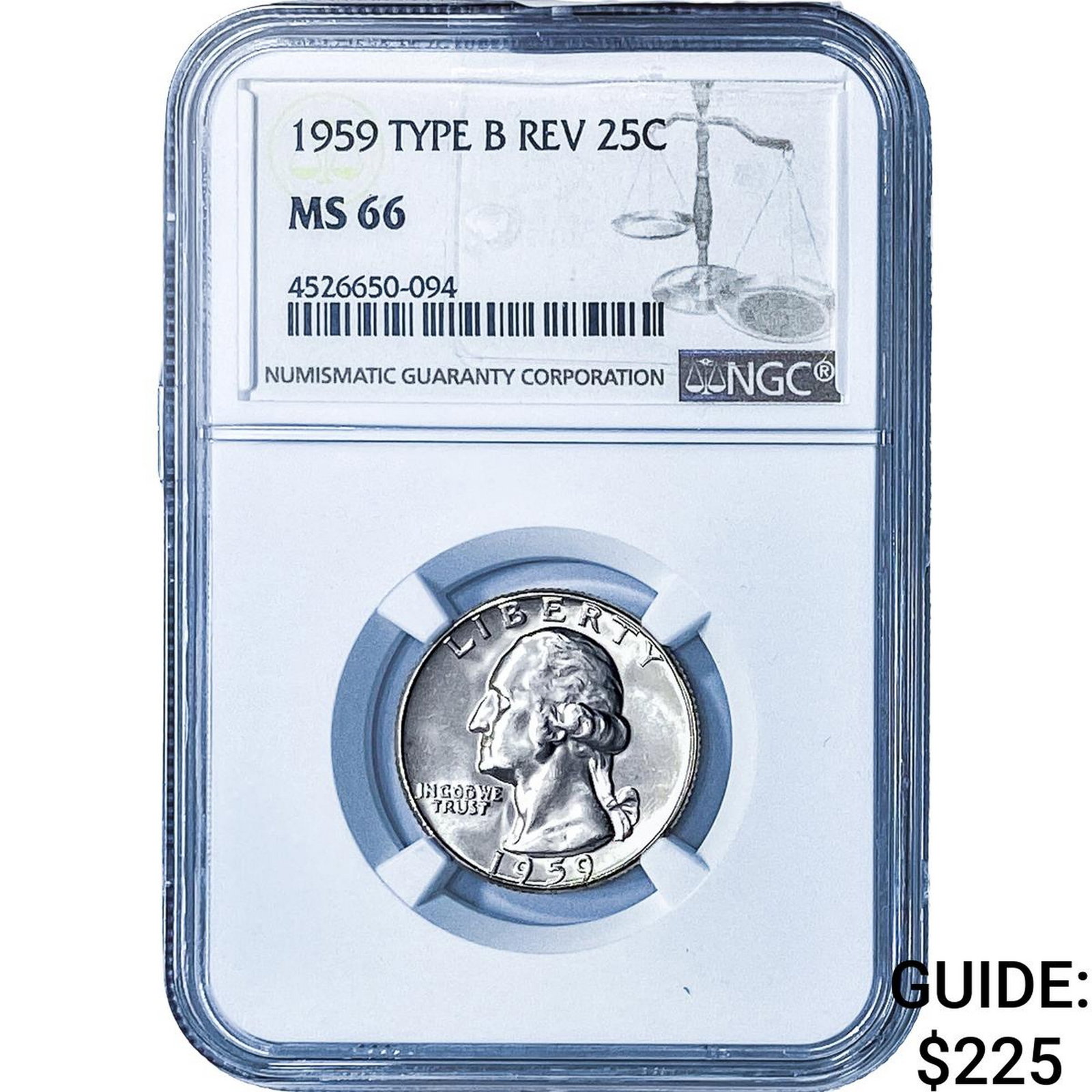 1959 Washington Silver Quarter NGC MS66 Type B Rev.: 1959 Washington Silver Quarter NGC MS66 Type B Rev.