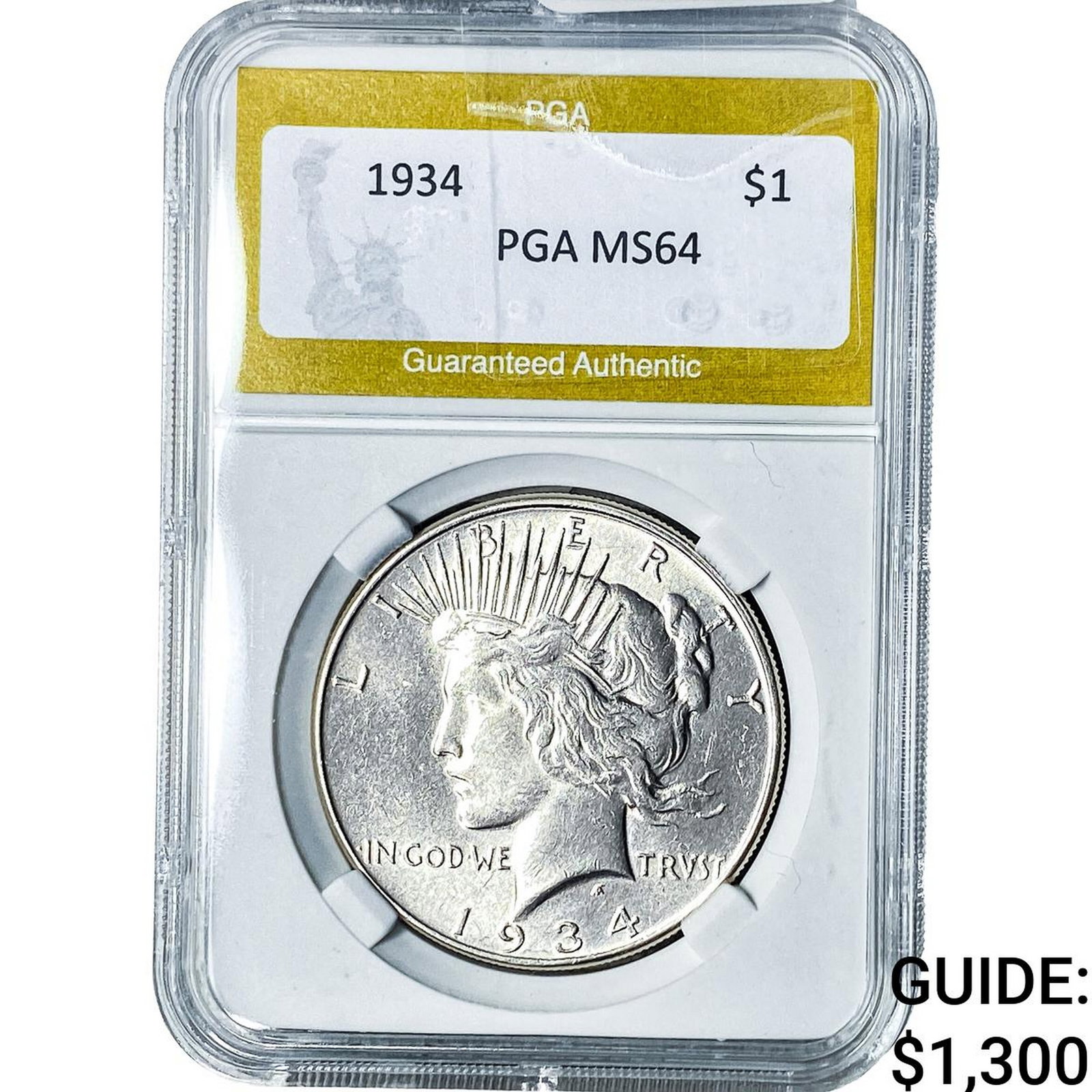 1934 Silver Peace Dollar PGA MS64: 1934 Silver Peace Dollar PGA MS64