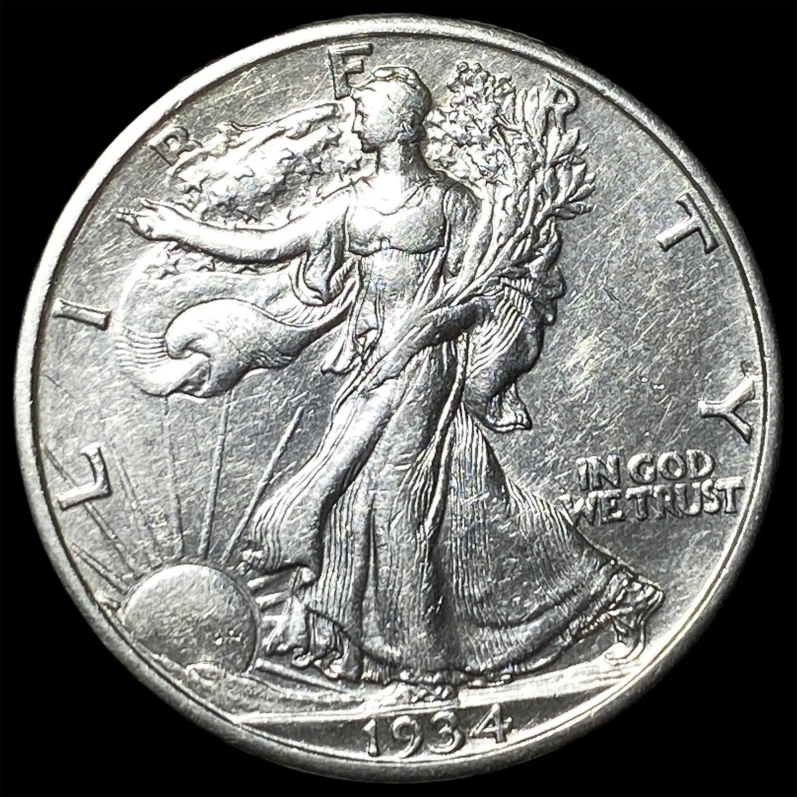 1934-S Silver Walking Liberty Half Dollar CLOSELY UNCIRCULATED: 1934-S Silver Walking Liberty Half Dollar CLOSELY UNCIRCULATED